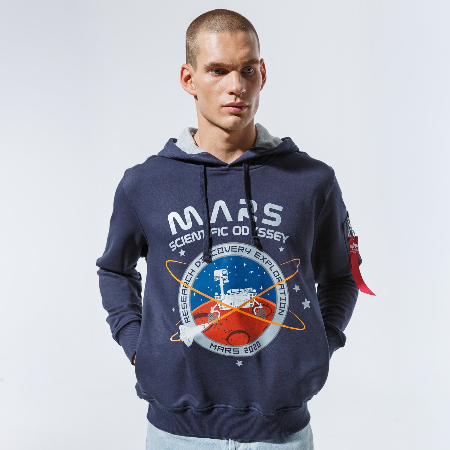 Bărbați bluză ALPHA INDUSTRIES BLUZĂ CU GLUGĂ MISSION TO MARS HOODY 12633007 Bleumarin