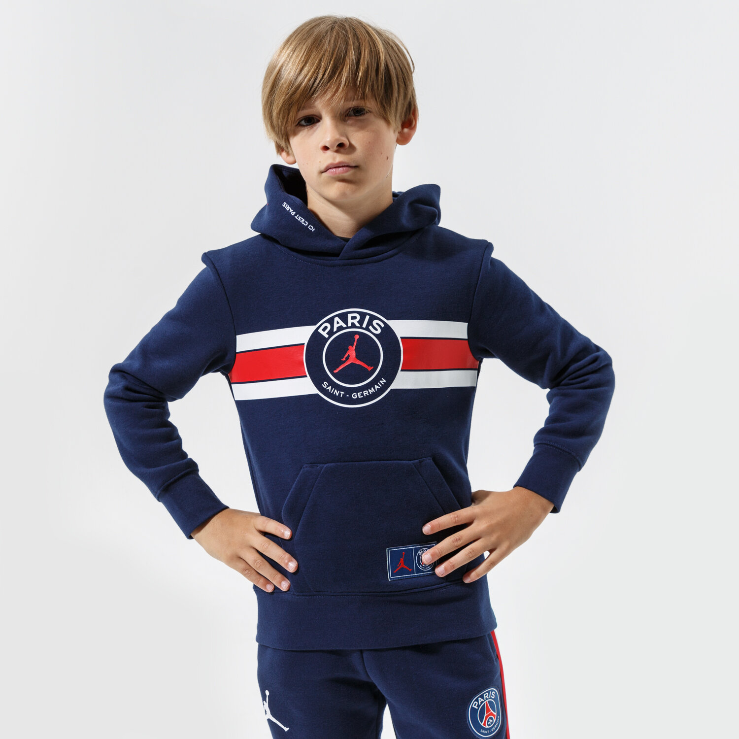 Copii bluză JORDAN BLUZĂ CU GLUGĂ PARIS SAINT-GERMAIN GIRL 95A725-U90 Bleumarin