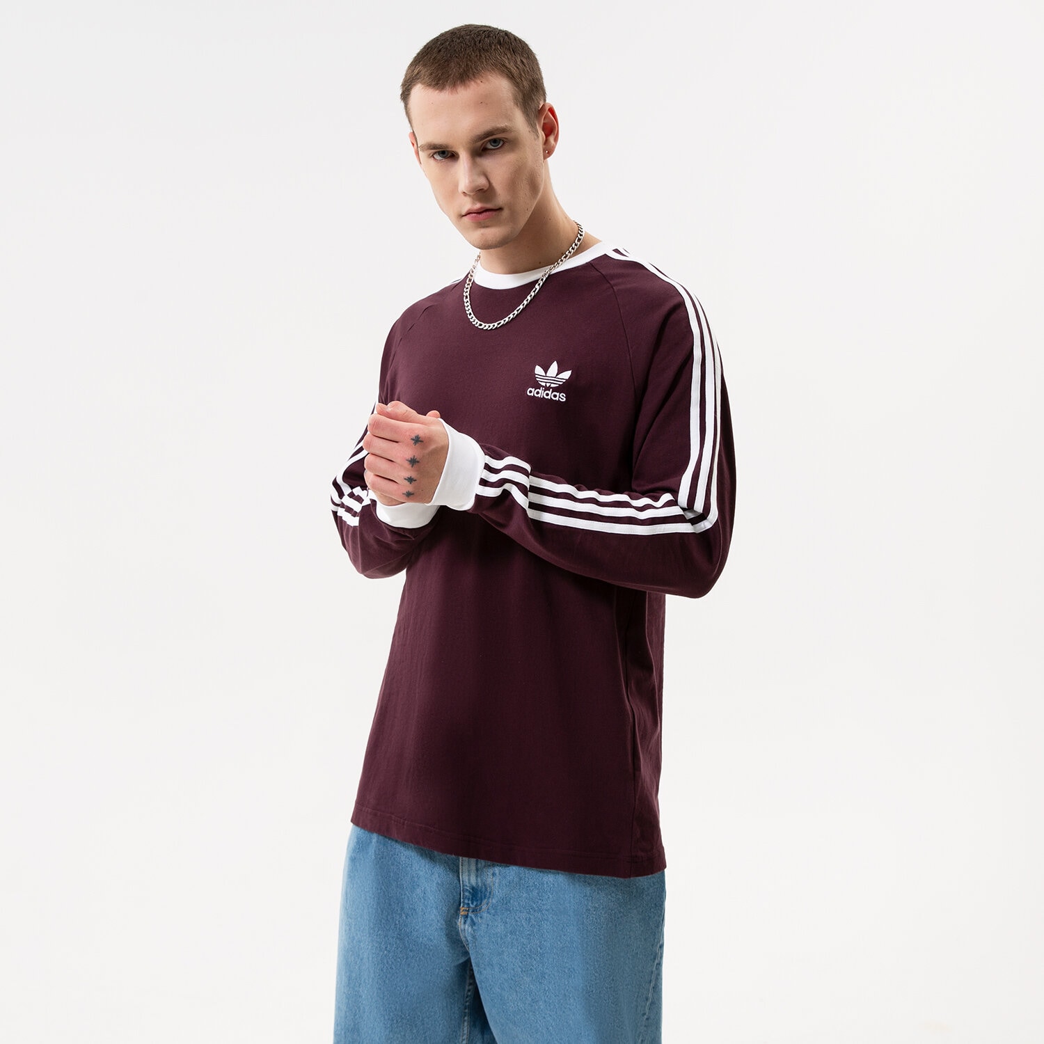 Bărbați tricou ADIDAS TRICOU 3-STRIPES LS T HK7288 Bordo