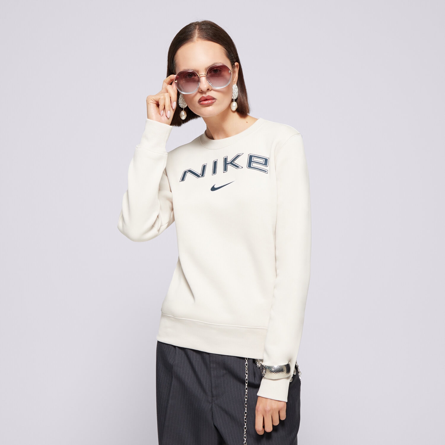 Femei bluză NIKE BLUZĂ W NSW PHNX FLC STD LOGO CREW HM9754-104 Bej