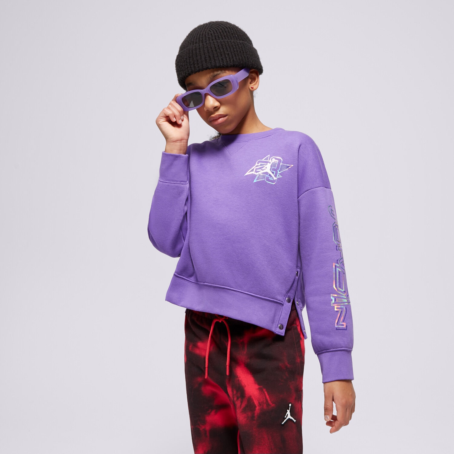Copii bluză JORDAN BLUZĂ TAKE FLIGHT SNAP CREW GIRL 45C808-P44 Violet