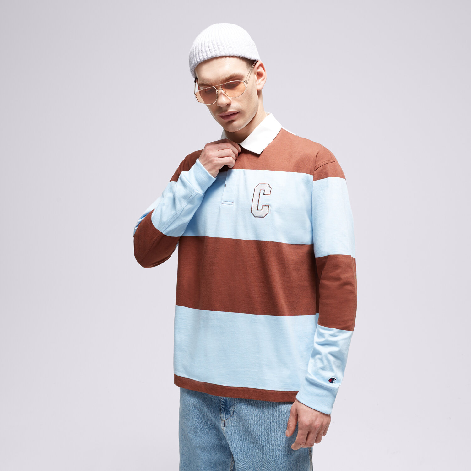 Bărbați tricou CHAMPION TRICOU STRIPED POLO 219181BS151 Maro