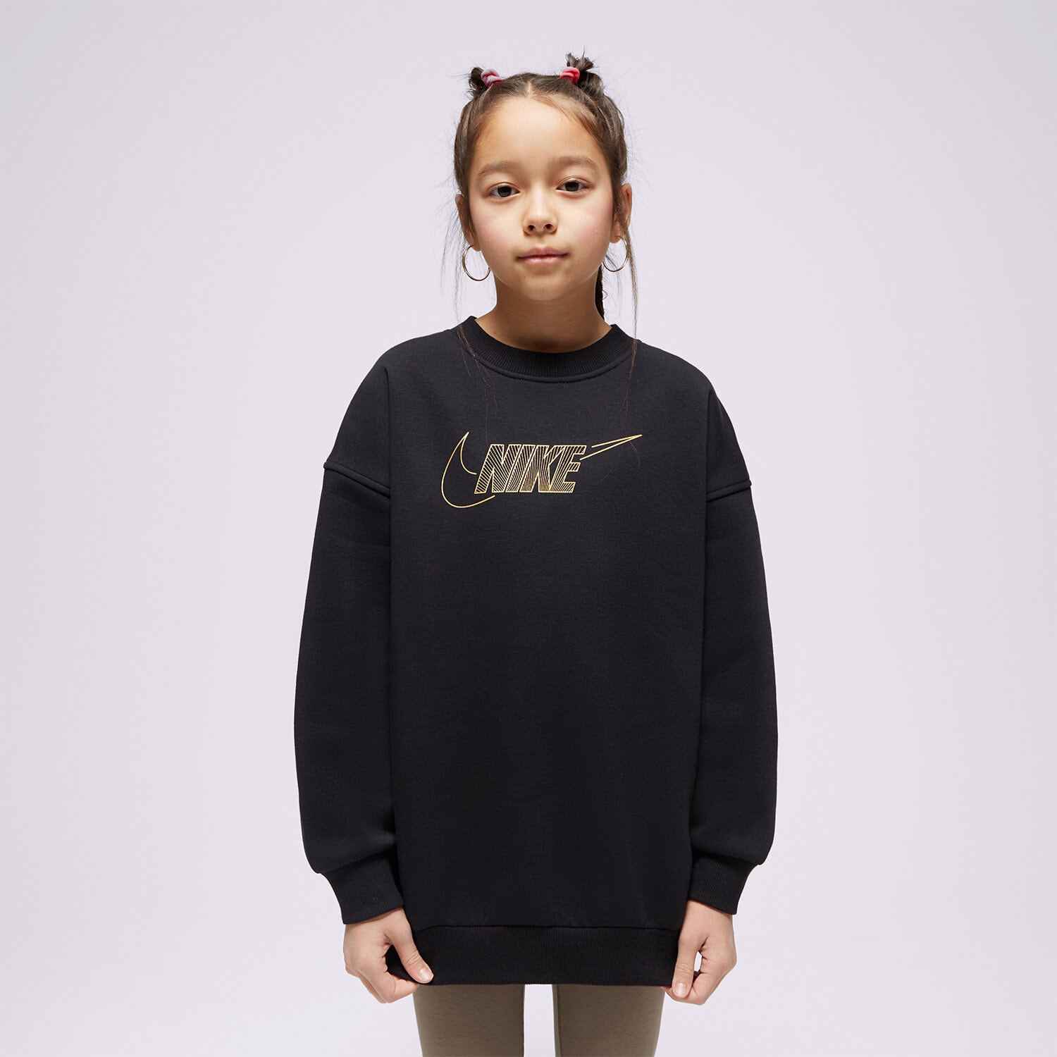 Copii bluză NIKE BLUZĂ G NSW CLUB FLC BF CREW LS SHNE GIRL FJ6161-010 Negru