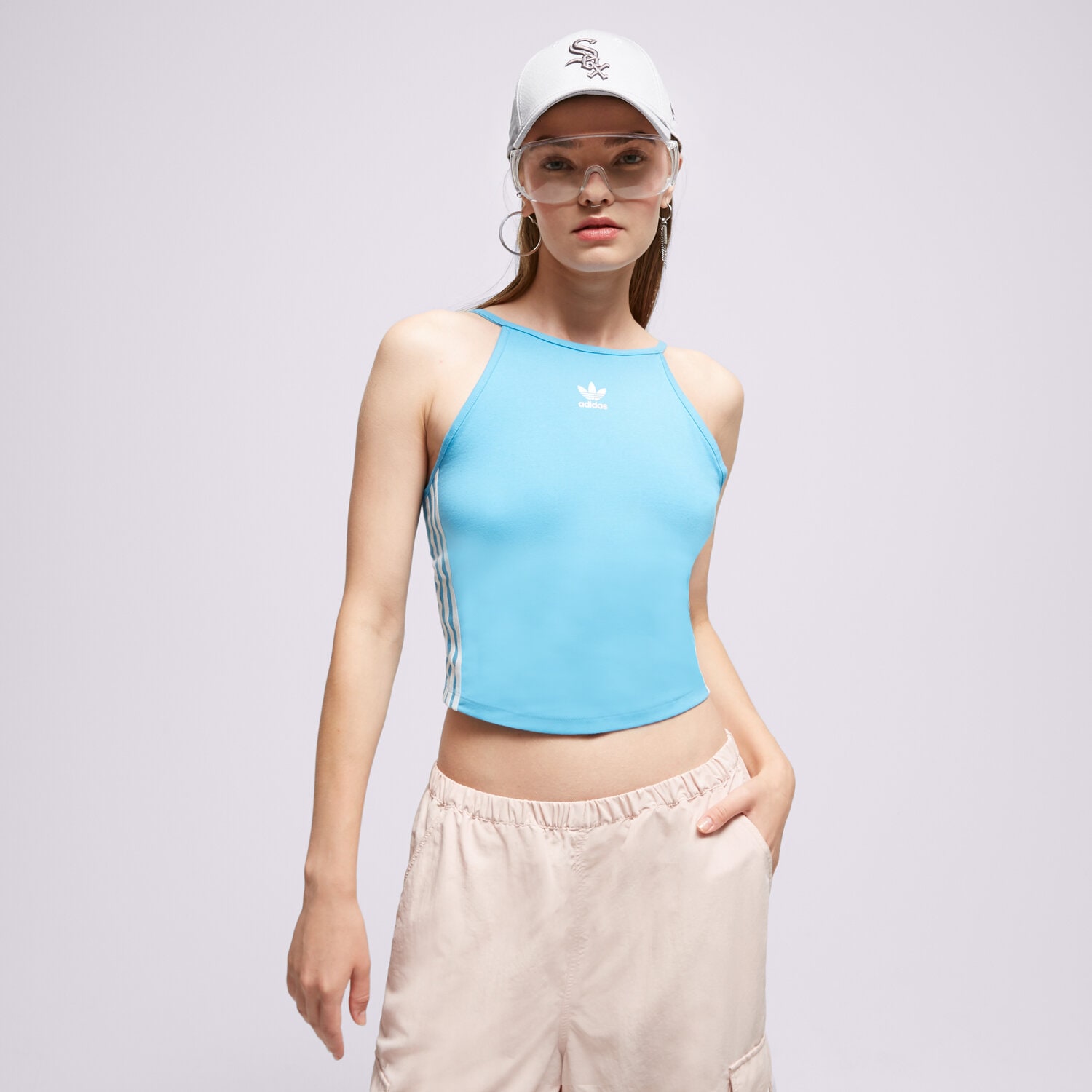 Femei tricou ADIDAS 3 STRIPES STRAPPY MAIOU TOP HC1976 Albastru