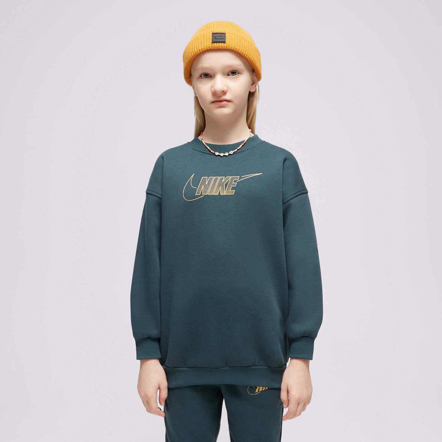 Copii bluză NIKE BLUZĂ G NSW CLUB FLC BF CREW LS SHNE GIRL FJ6161-328 Verde