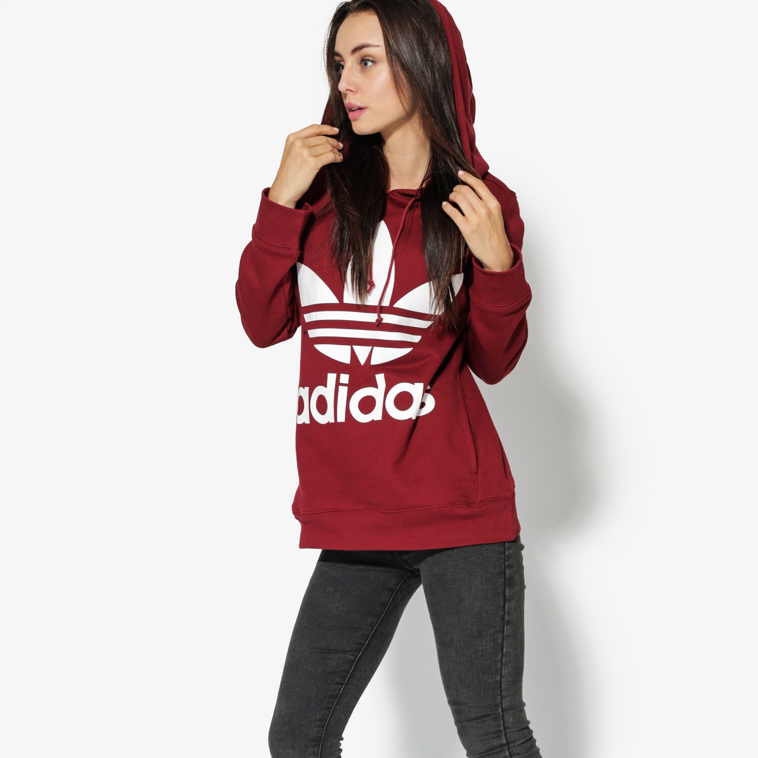 Femei bluză ADIDAS BLUZĂ TREFOIL HOODIE CE2409 Bordo