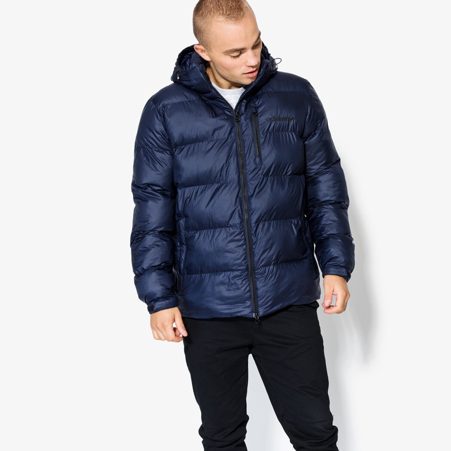 Bărbați eacă de iarnă ADIDAS JACHETĂ HOODED JKT BR4782 Bleumarin