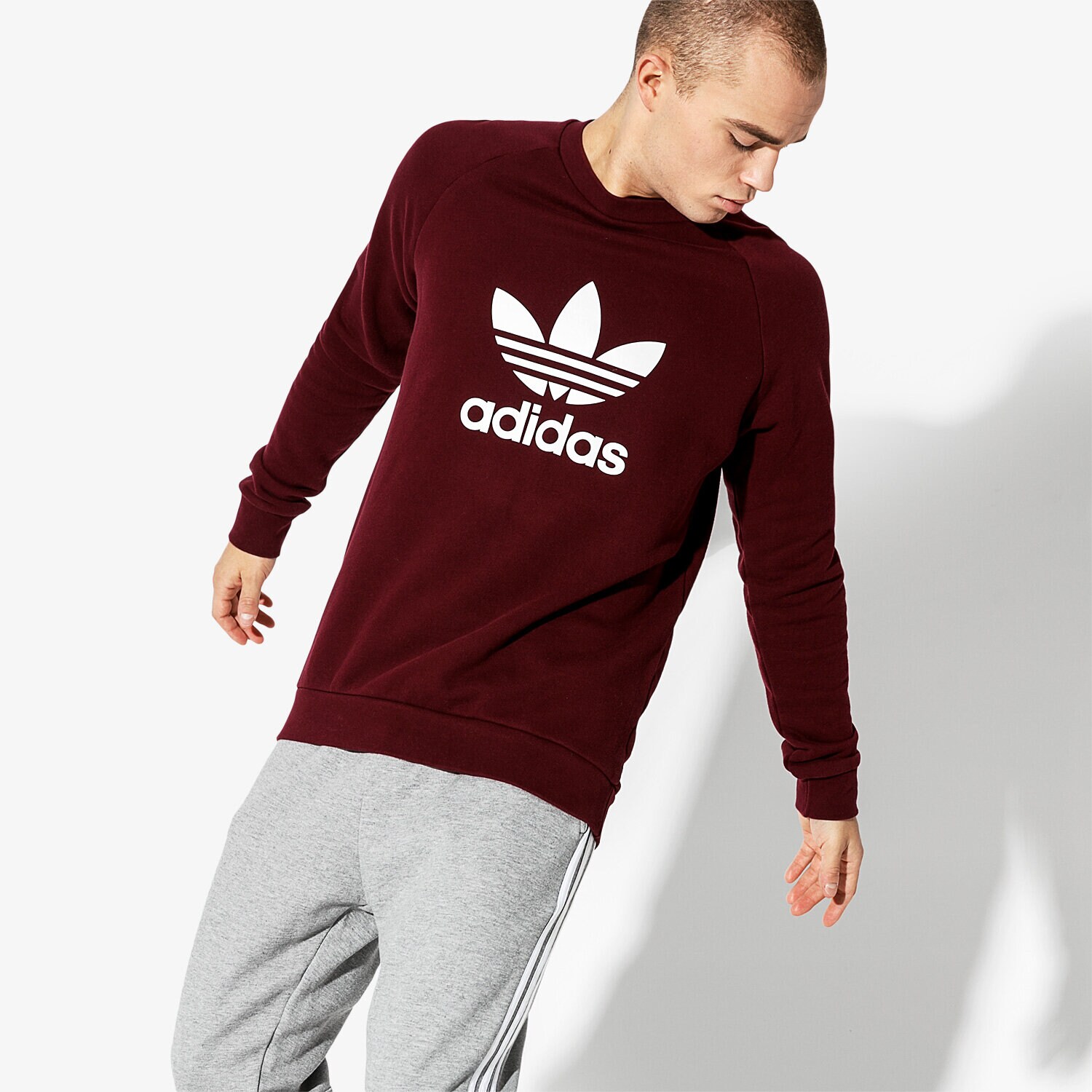 Bărbați bluză ADIDAS BLUZĂ TREFOIL CREW ADICOLOR DM7835 Bordo