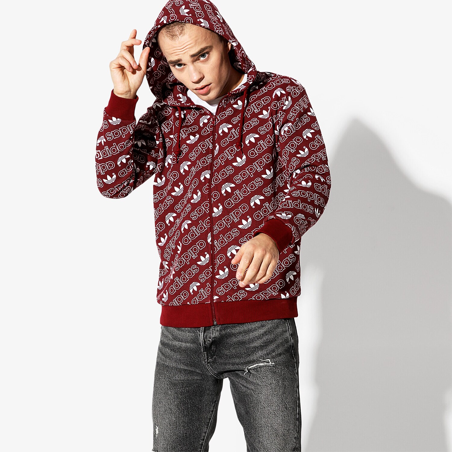 Bărbați bluză ADIDAS BLUZĂ MONOGRAM FZ DH4783 Bordo