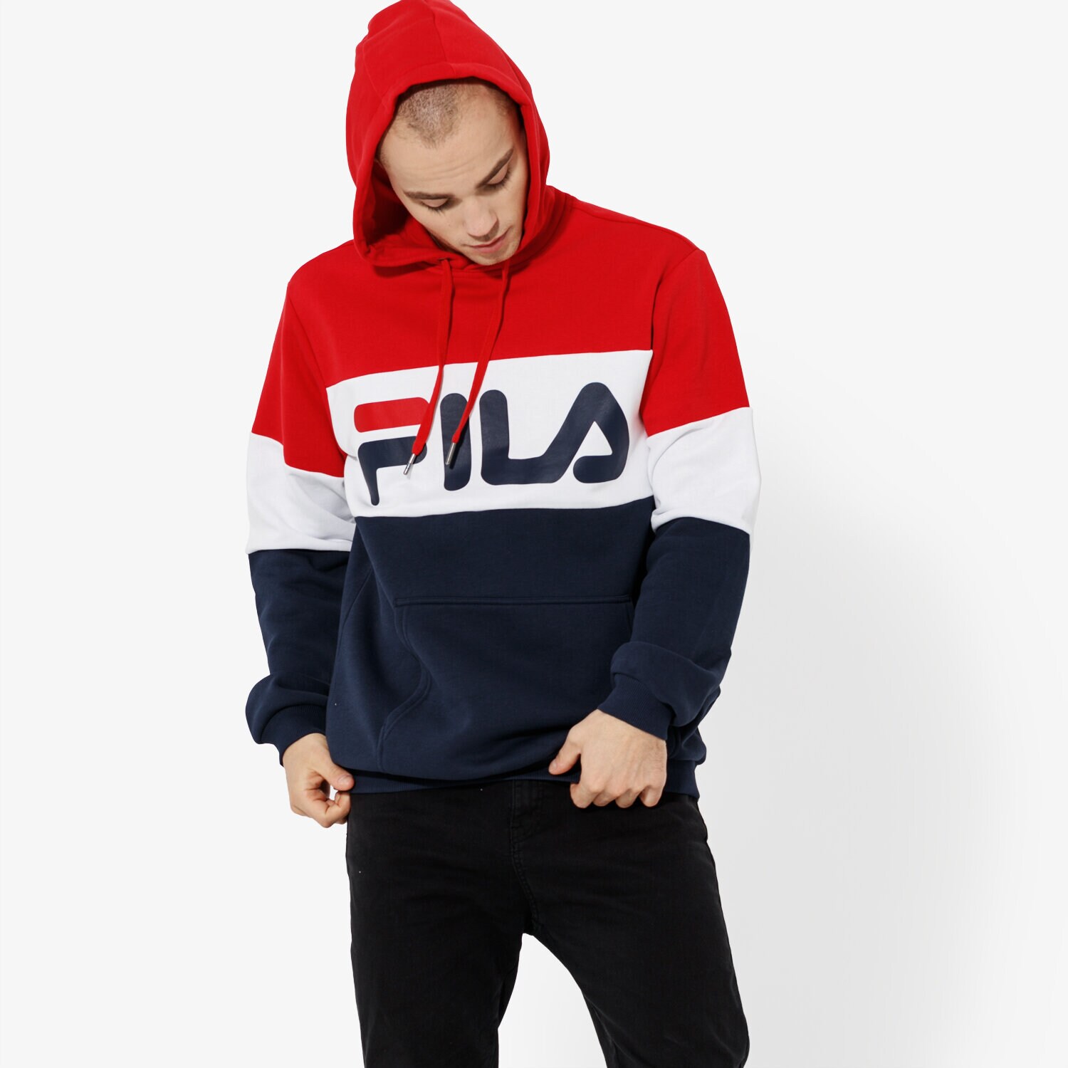 Bărbați bluză FILA BLUZĂ NIGHT BLOCKED HOODIE 687001G06 Bleumarin