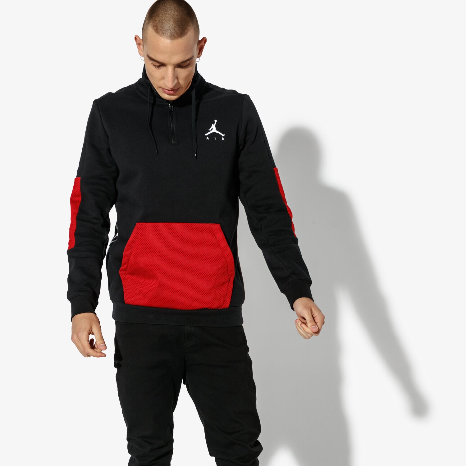 Bărbați bluză JORDAN BLUZĂ JORDAN JUMPMAN HYBRID FLEECE 1/4 ZIP AH6238-010 Negru