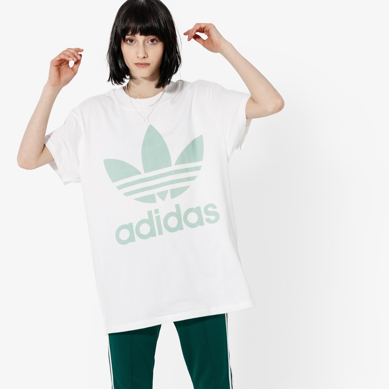 Femei tricou ADIDAS TRICOU SS BIG TREFOIL TEE WHT/MNT DH4428 Alb