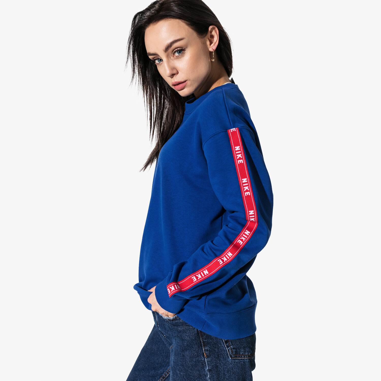 Femei bluză NIKE BLUZĂ W NSW CREW LOGO TAPE  SPORTSWEAR AR3054-438 Albastru