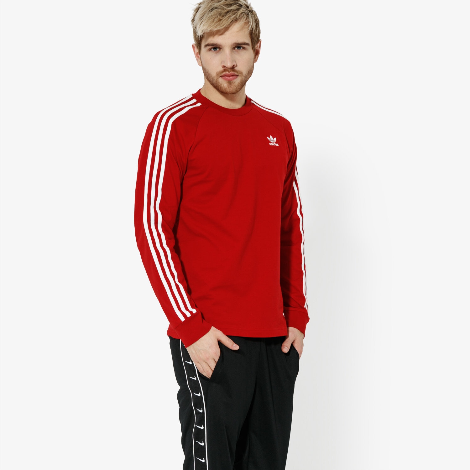 Bărbați tricou ADIDAS TRICOU LS 3-STRIPES LS T ADICOLOR DV1558 Roșu