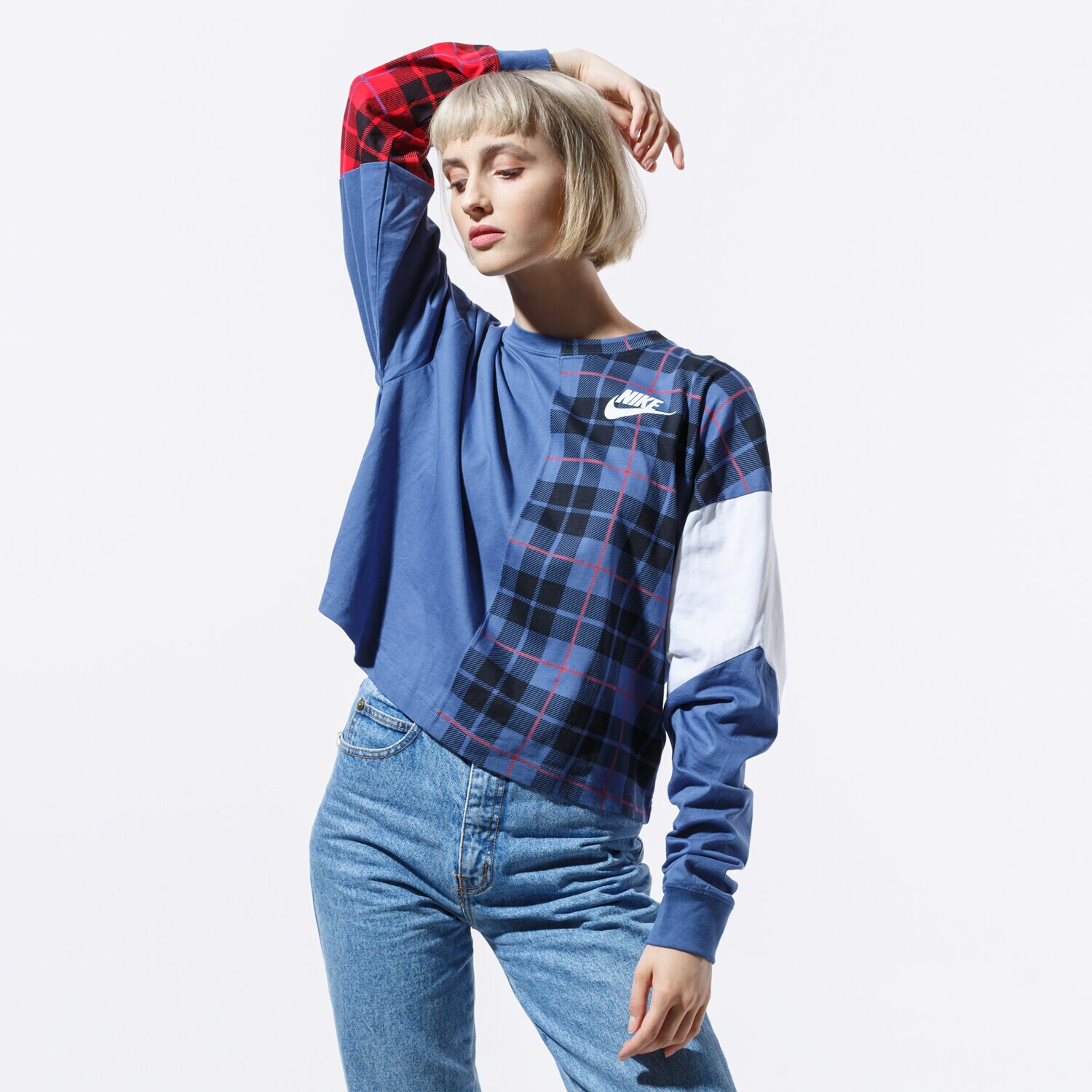 Femei bluză NIKE BLUZĂ W NSW TOP LS PLAID BV4674-469 Bleumarin