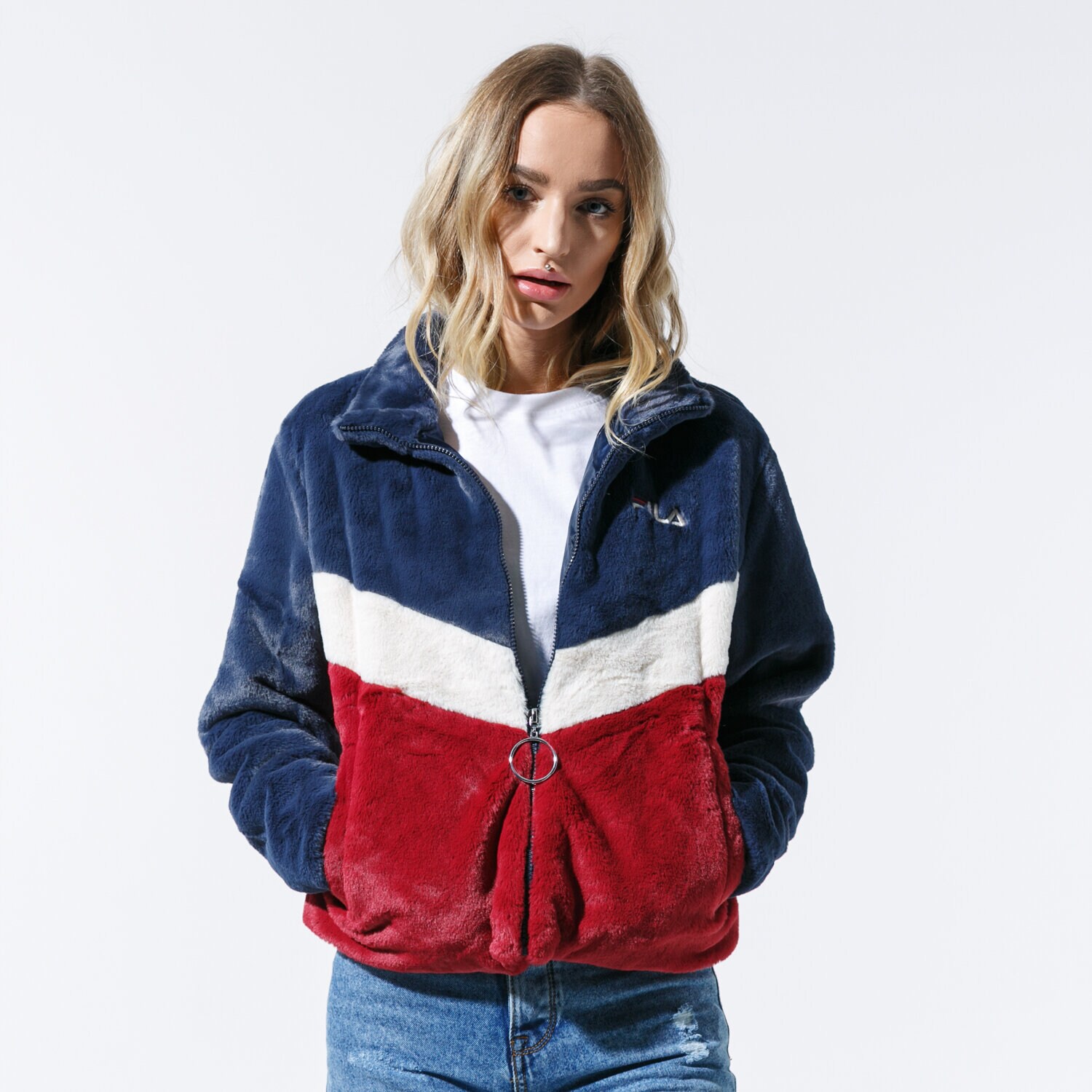 Femei bluză FILA BLUZĂ CHARMAINE FUR JACKET 687225A248 Bleumarin