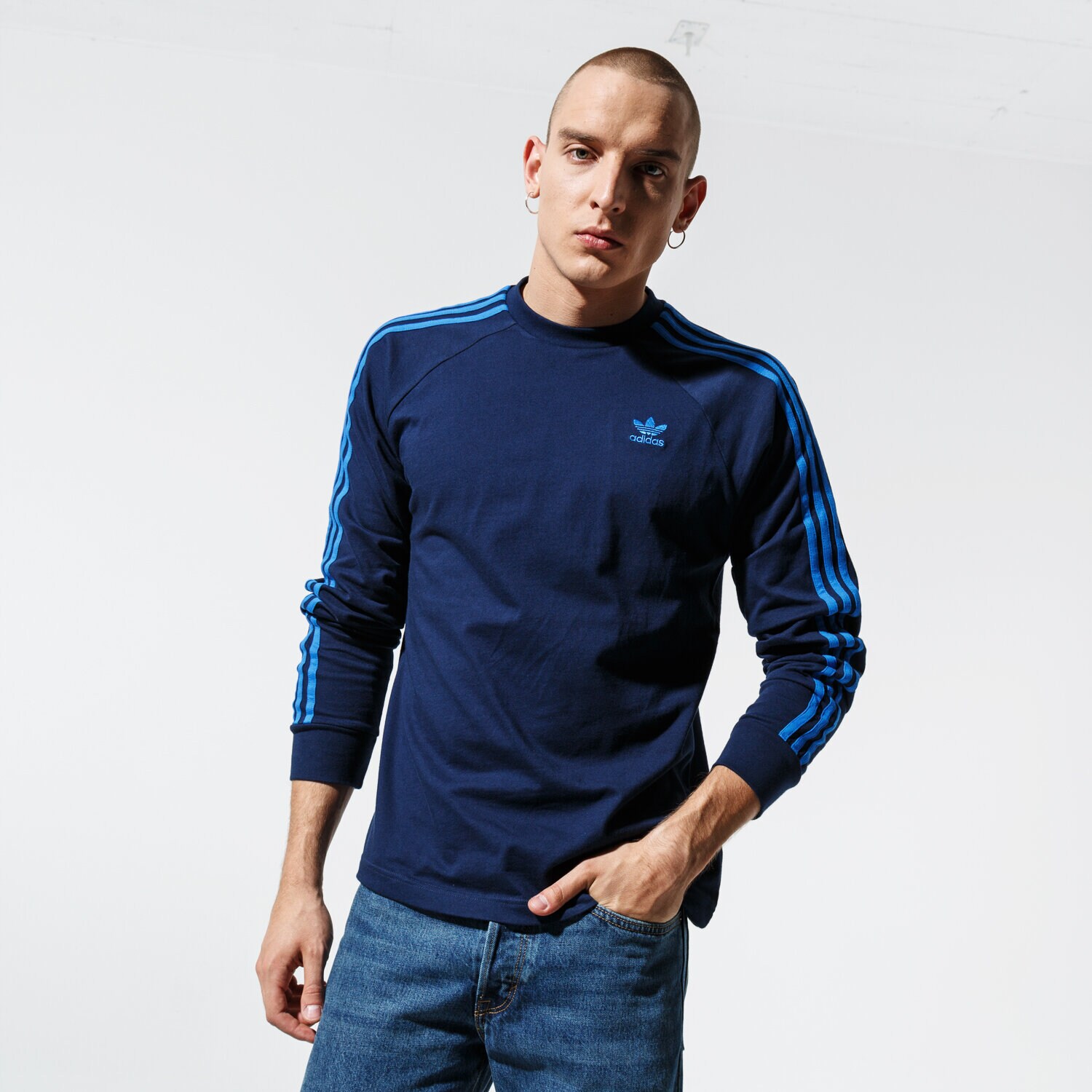 Bărbați tricou ADIDAS TRICOU LS 3-STRIPES LS T EK0256 Bleumarin