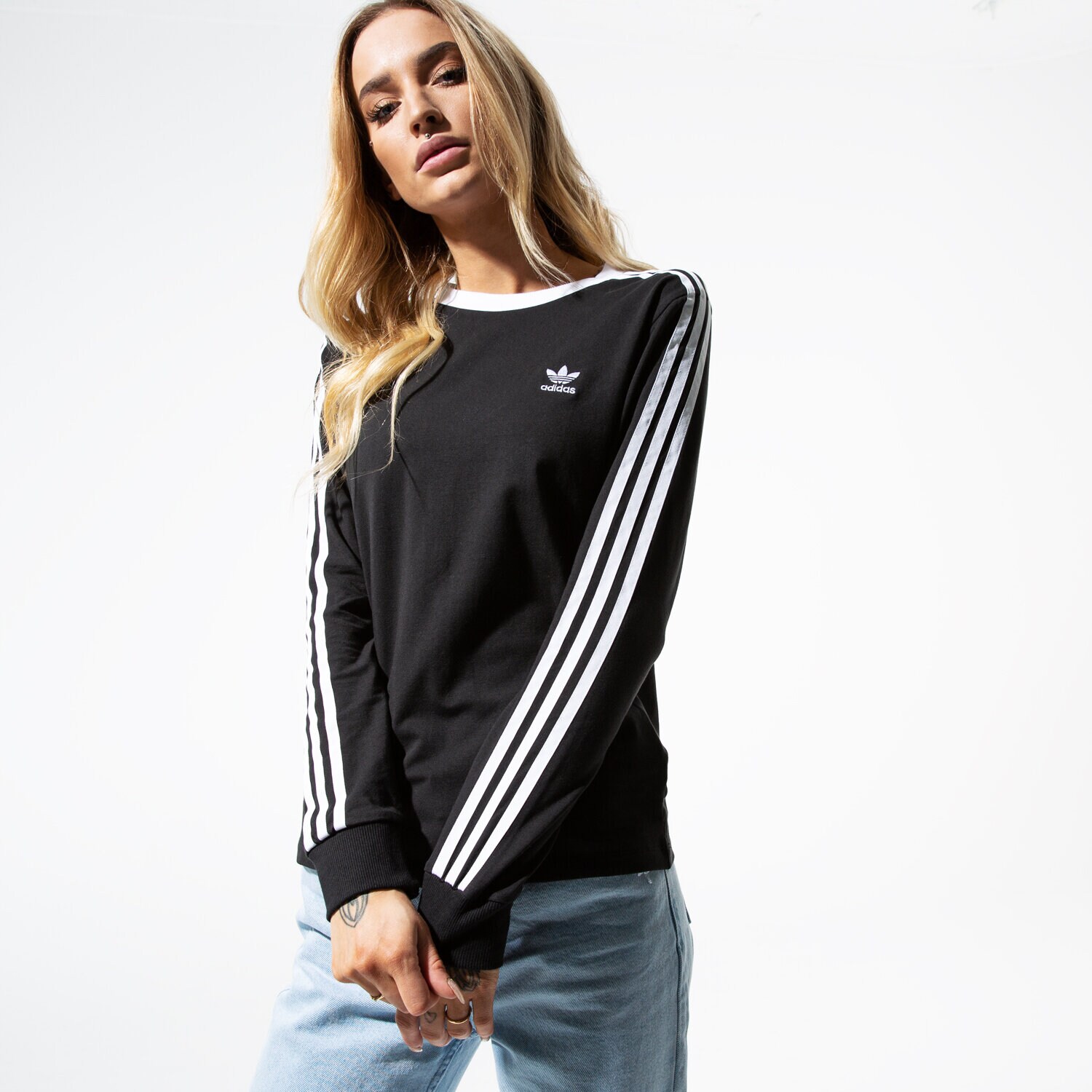 Femei tricou ADIDAS TRICOU LS 3 STR LS TEE DV2608 Negru