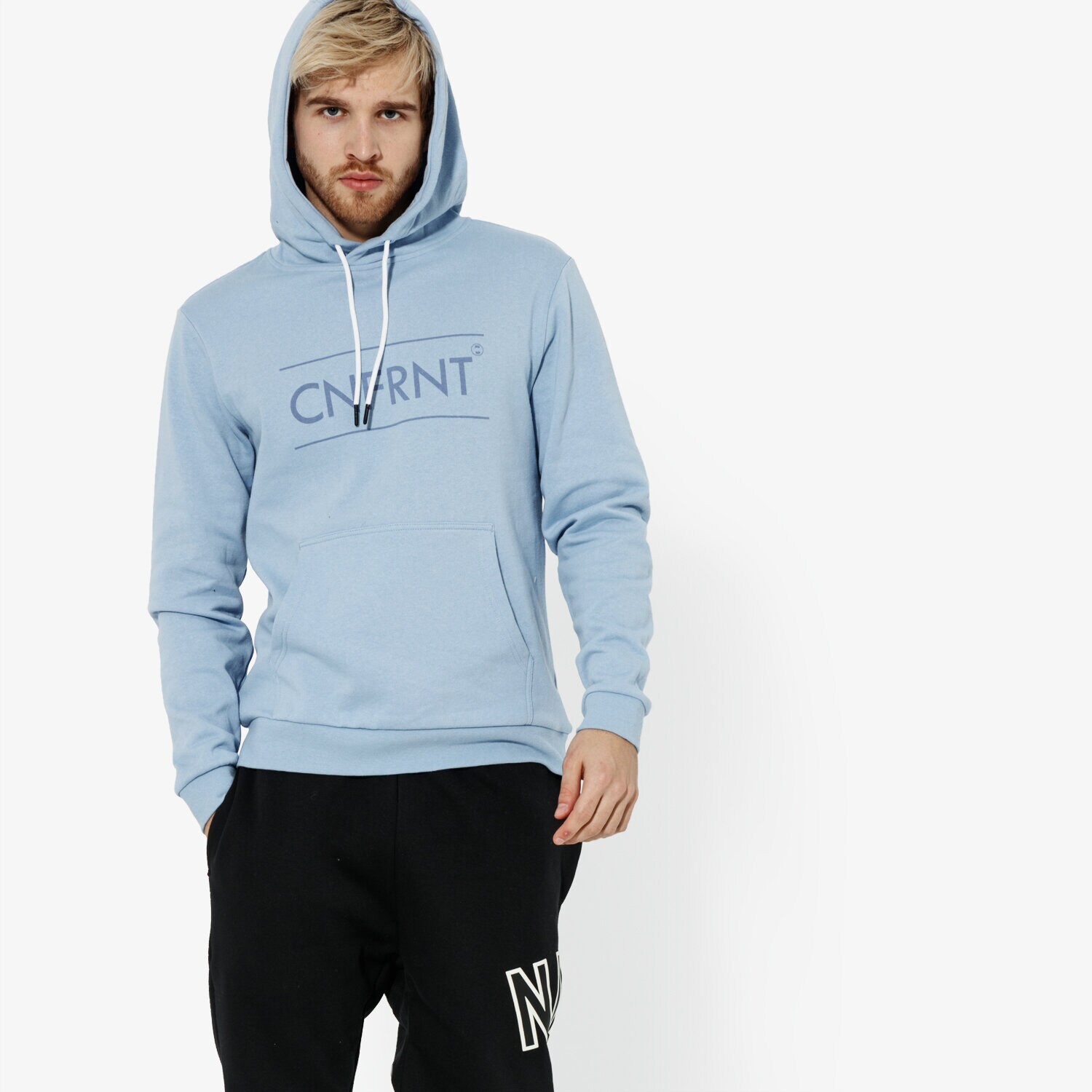 Bărbați bluză CONFRONT BLUZĂ BIG LOGO HOODIE CF19BLM07003 Albastru