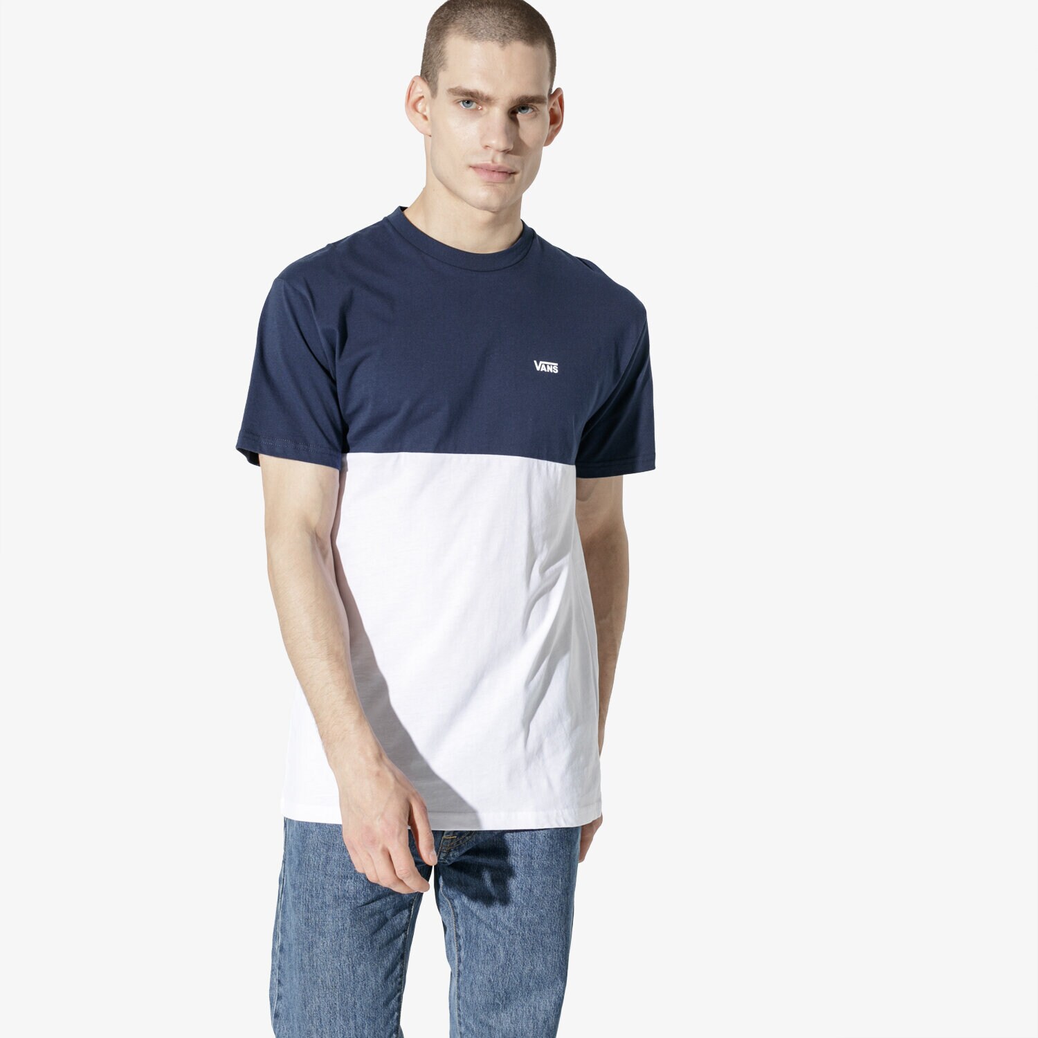 Bărbați tricou VANS TRICOU SS MN COLORBLOCK TEE NVY/WHT VN0A3CZD5S21 Bleumarin