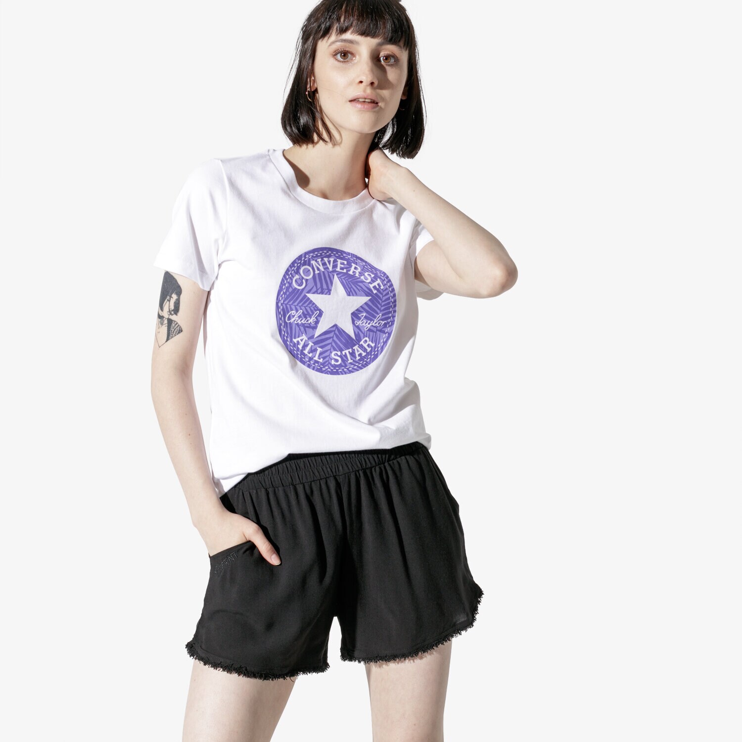 Femei tricou CONVERSE TRICOU SS SEASONAL CHUCK PATCH PALM FILL TEE 10017791-A02 Alb