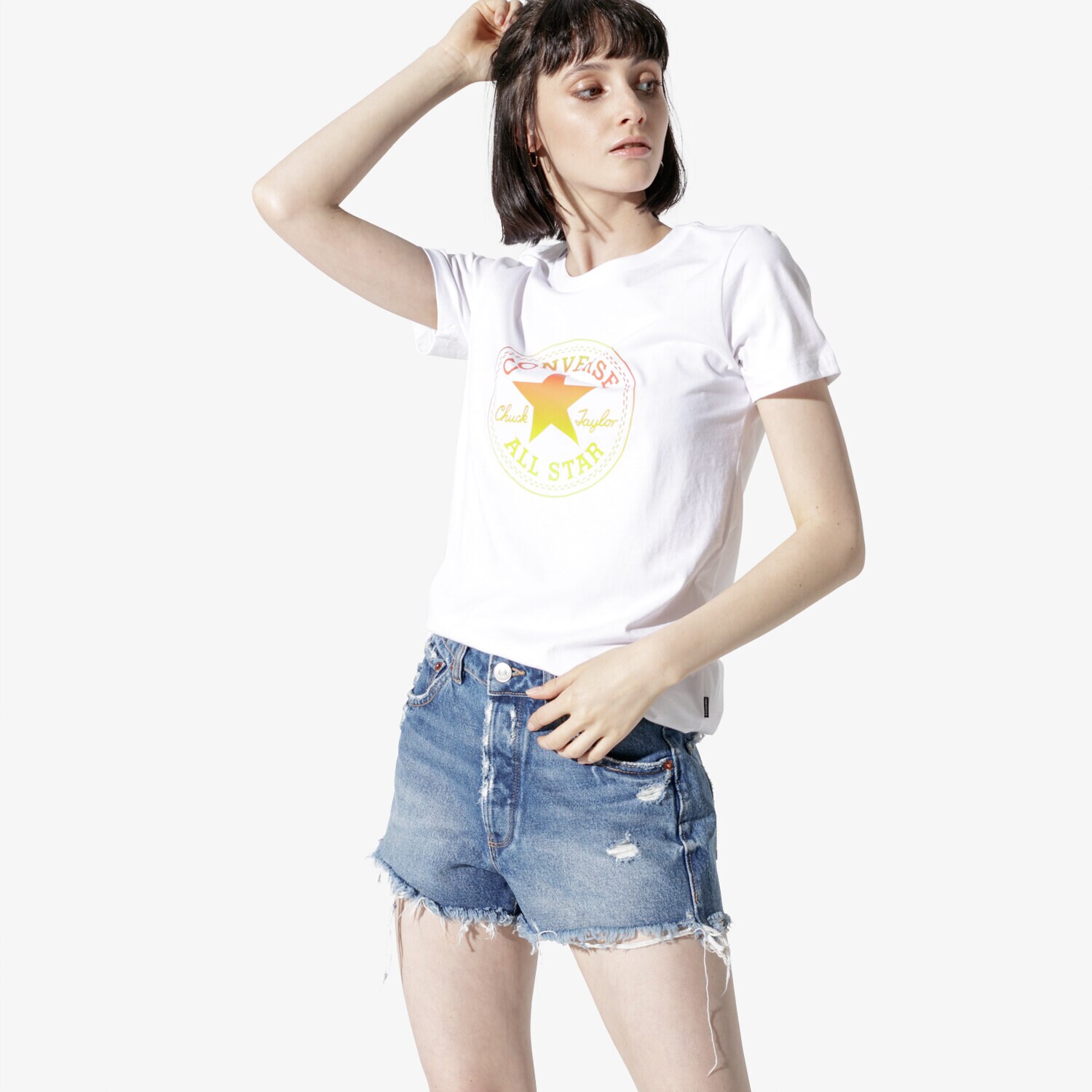Femei tricou CONVERSE TRICOU SS CONVERSE OMBRE CP CREW TEE 10017088-A01 Alb