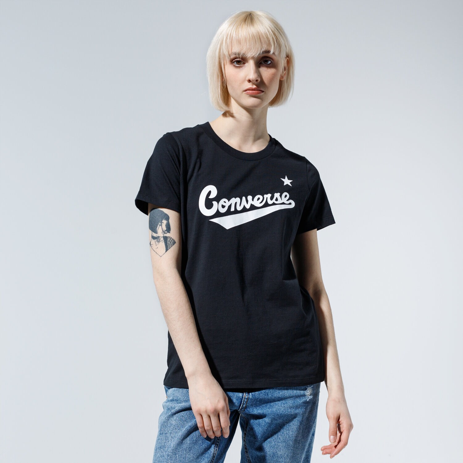 Femei tricou CONVERSE TRICOU WMN NOVA CENTER FRONT LOGO TEE 10018268-A01 Negru