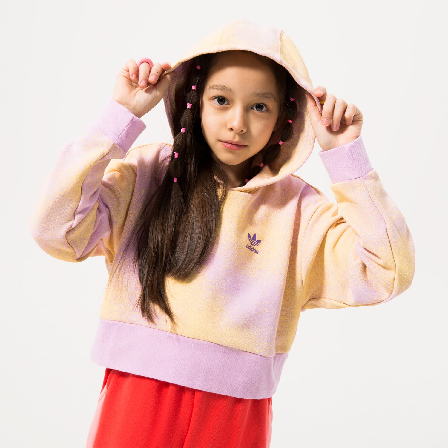 Copii bluză ADIDAS BLUZĂ CU GLUGĂ CROP HOODIE GIRL HK2942 Roz