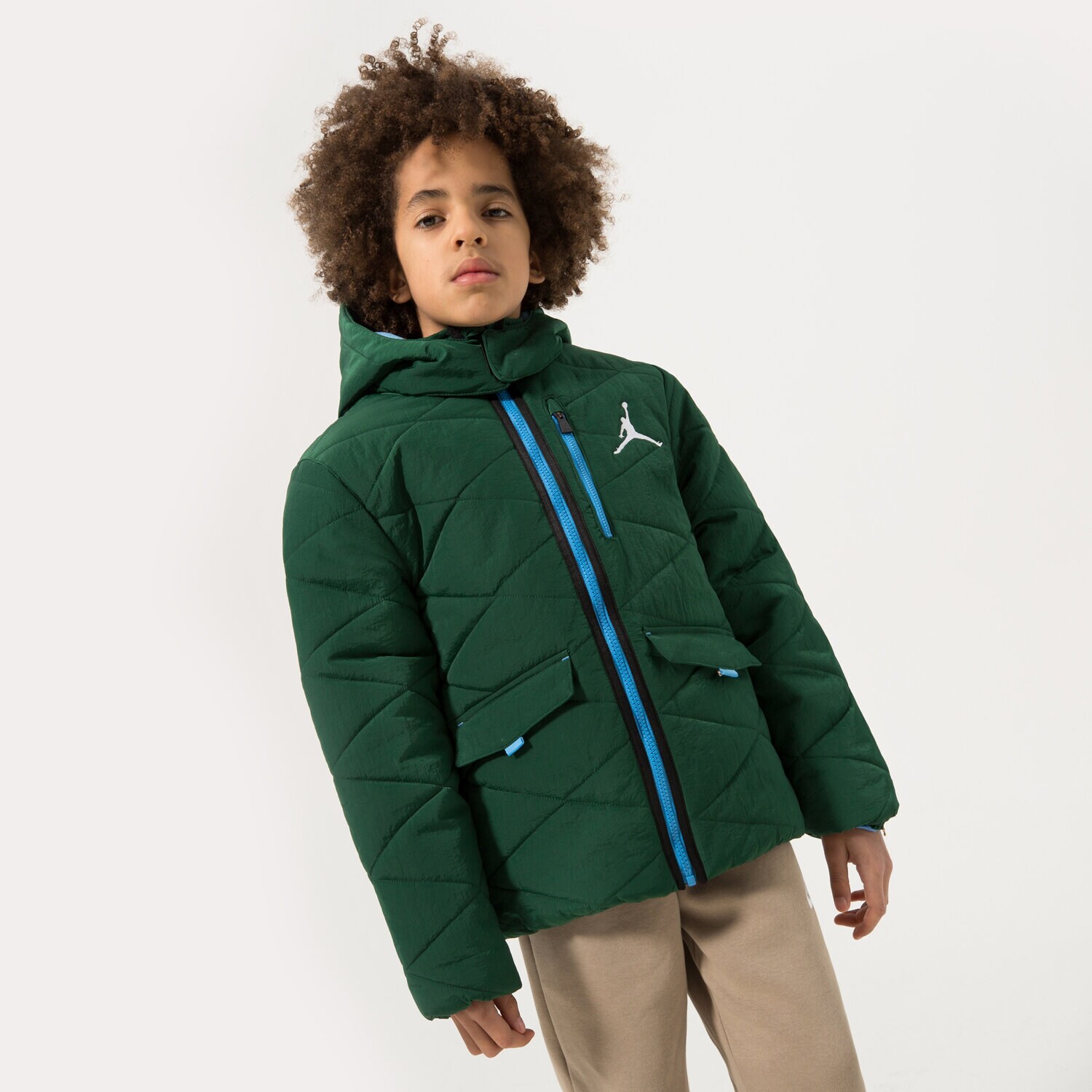 Jachetă de sezon pentru copii (primăvară/toamnă) JORDAN JACHETĂ DE IARNĂ DETACH HOOD PUFFER JACKET BOY 95B649-T17 Verde