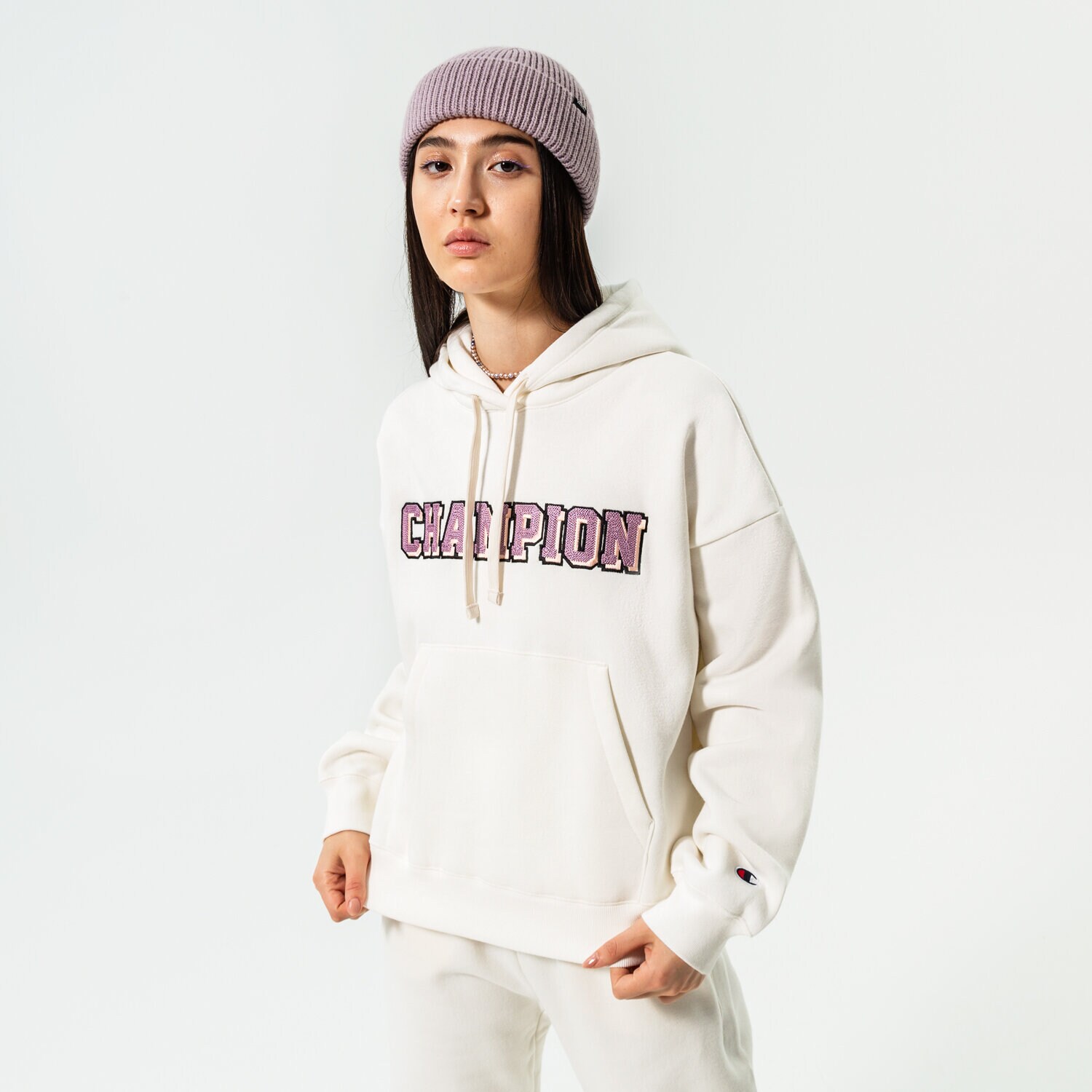 Femei bluză CHAMPION BLUZĂ CU GLUGĂ HOODED SWEATSHIRT 115370YS084 Alb