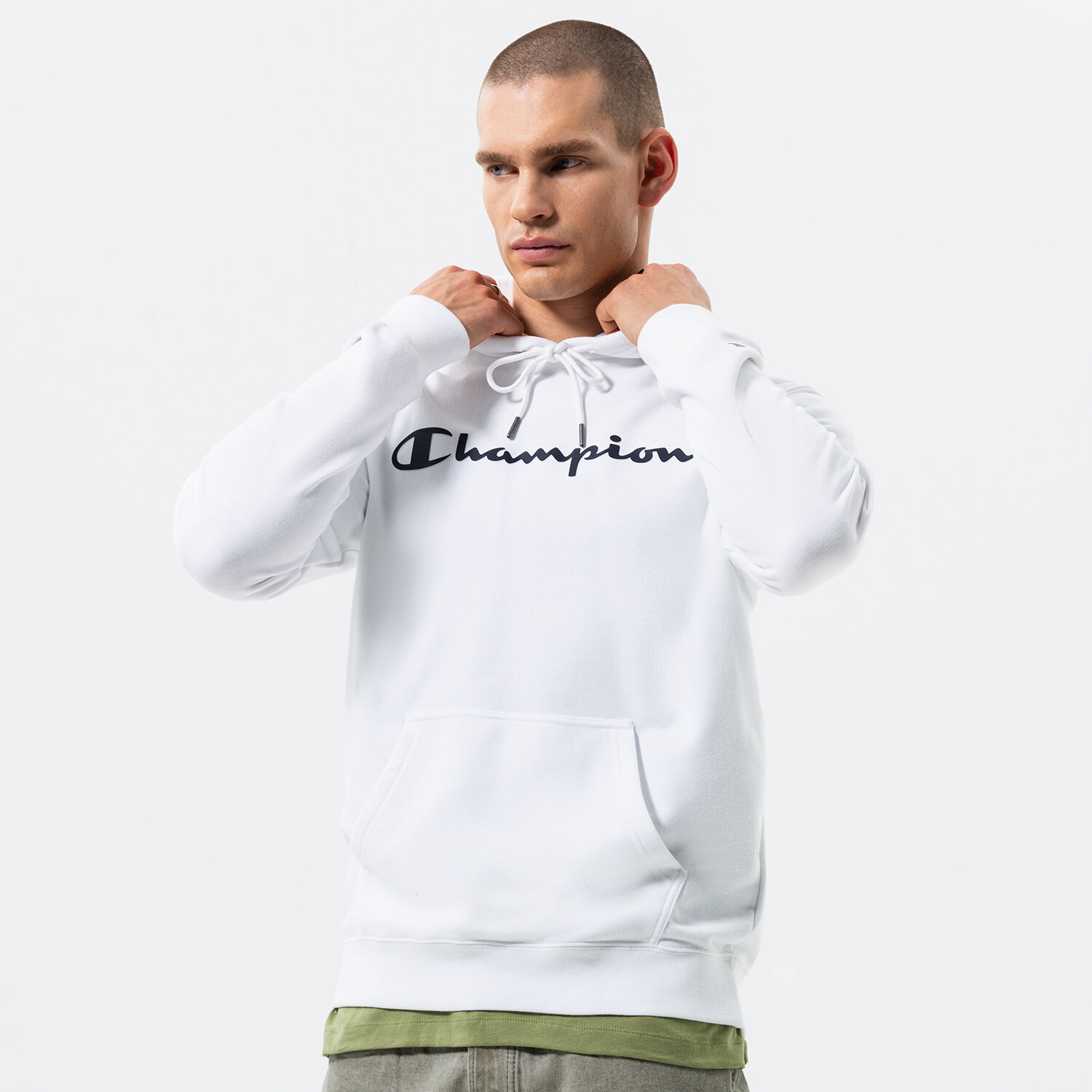 Bărbați bluză CHAMPION BLUZĂ CU GLUGĂ HOODED SWEATSHIRT 217142WW001 Alb