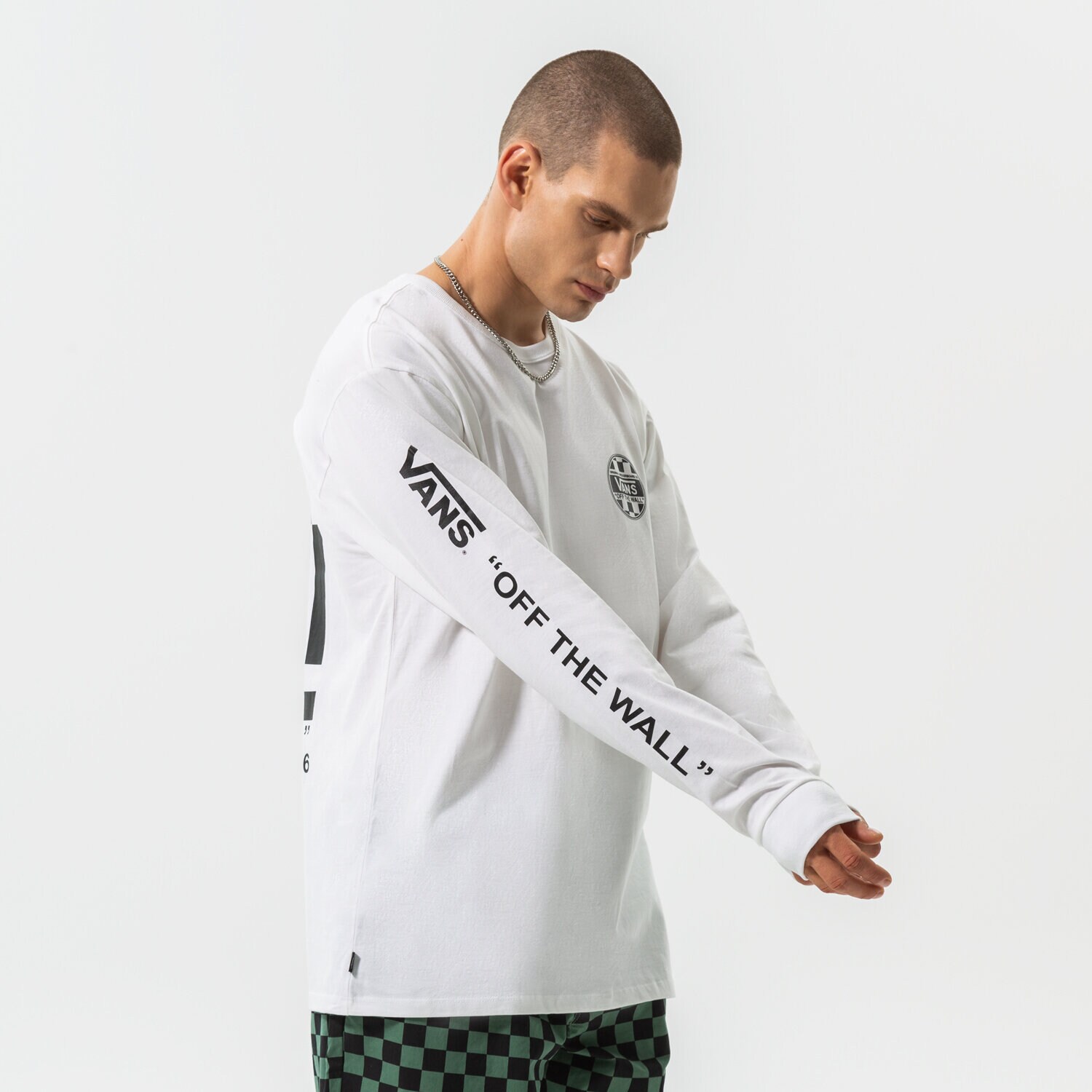 Bărbați tricou VANS TRICOU OFF THE WALL CHECK GRAPHIC LS TEE VN0A7S6ZWHT1 Alb