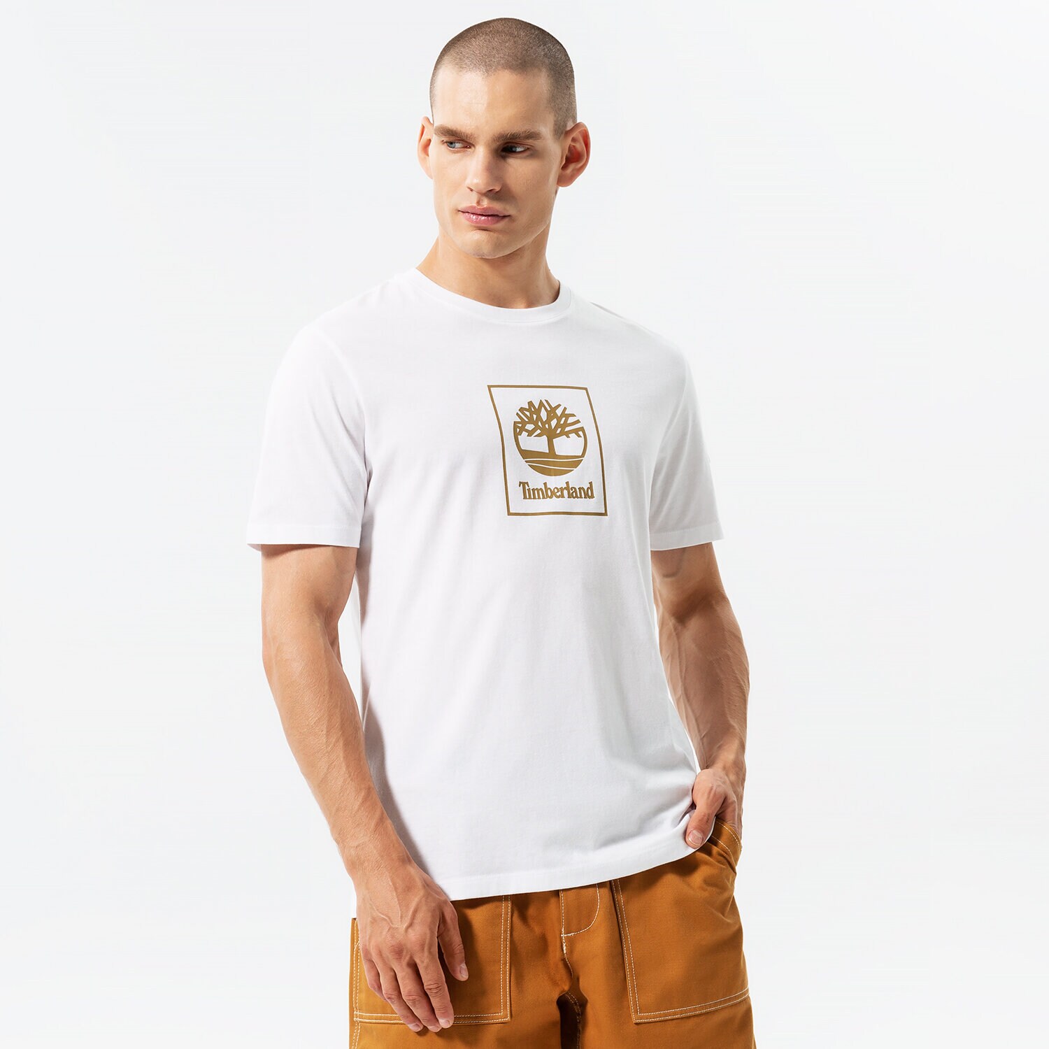 Bărbați tricou TIMBERLAND TRICOU STACK LOGO WHITE/ANTIQUE BRONZE TB0A5ZH1DH11 Alb