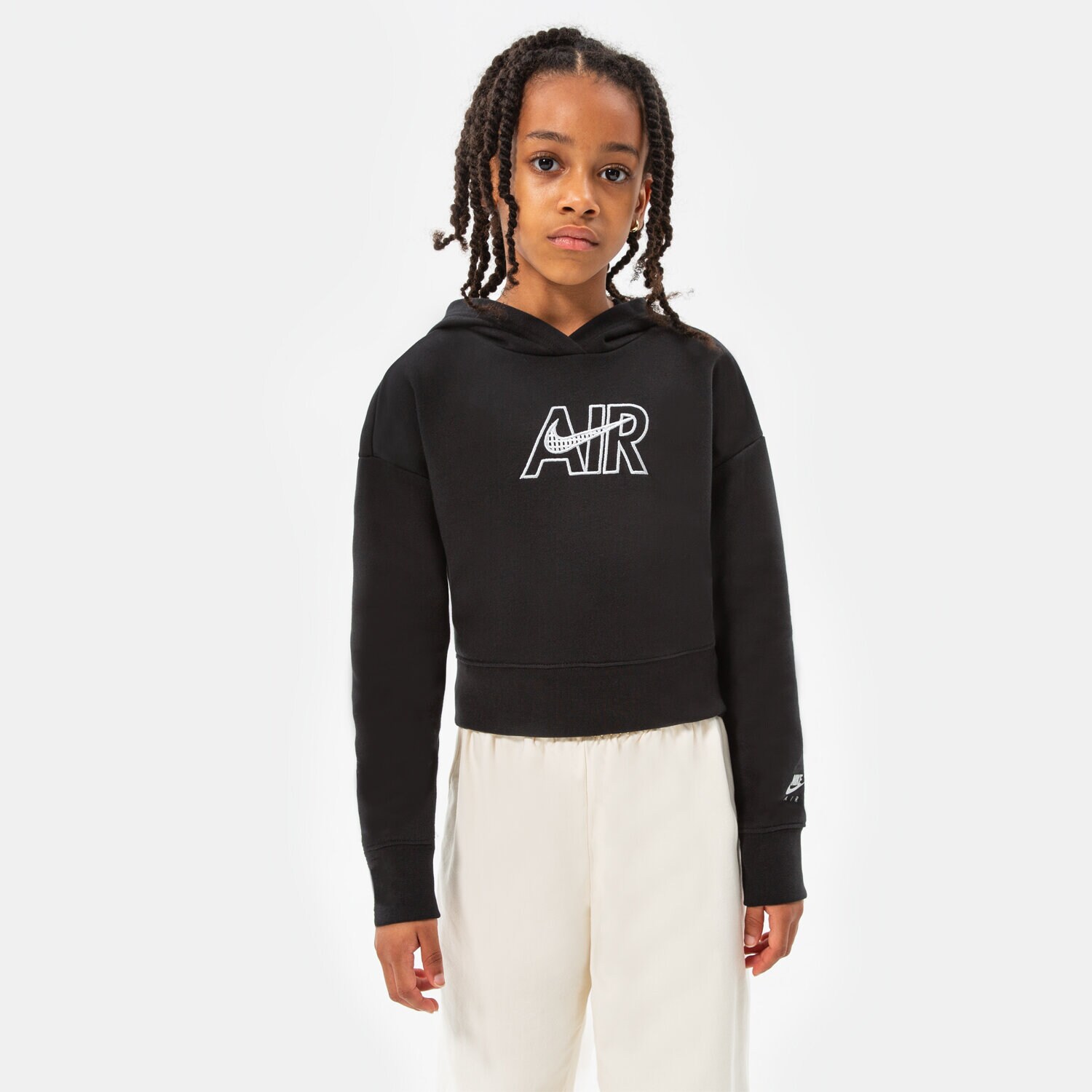 Copii bluză NIKE BLUZĂ CU GLUGĂ G NSW AIR FT CROP HOODIE GIRL DM8372-010 Negru