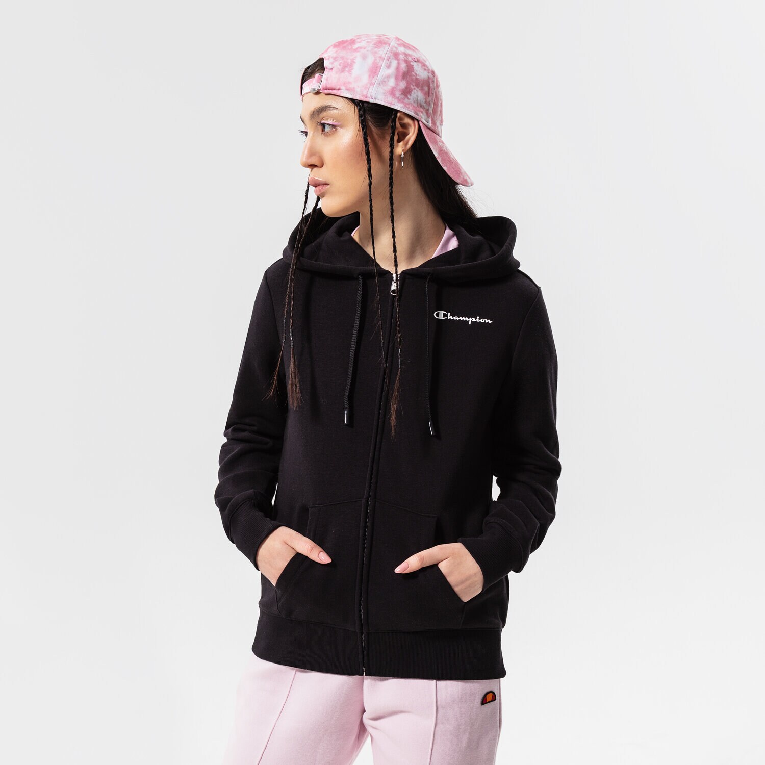 Femei bluză CHAMPION BLUZĂ CU GLUGĂ HOODED FULL ZIP 114862KK001 Negru