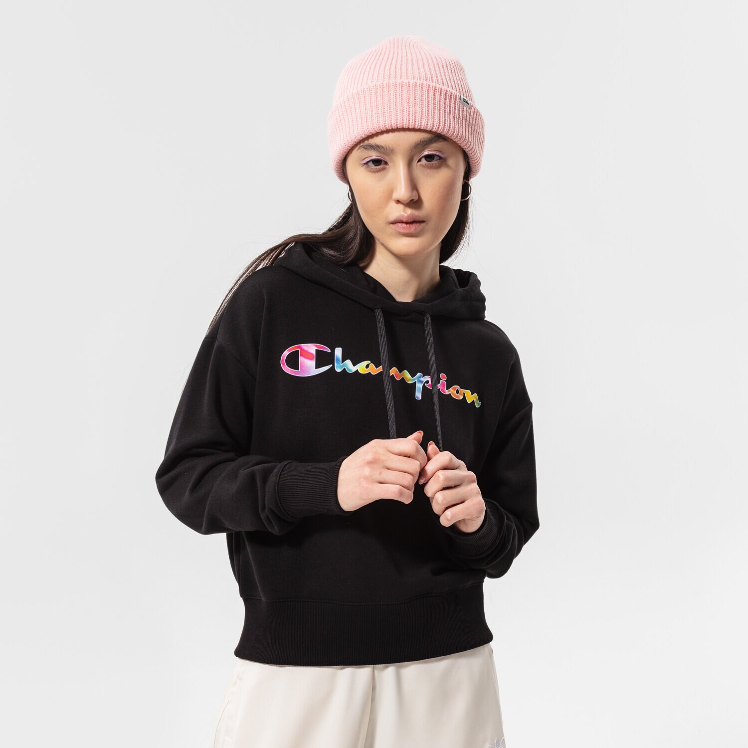 Femei bluză CHAMPION BLUZĂ CU GLUGĂ HOODED SWEATSHIRT 114982KK001 Negru
