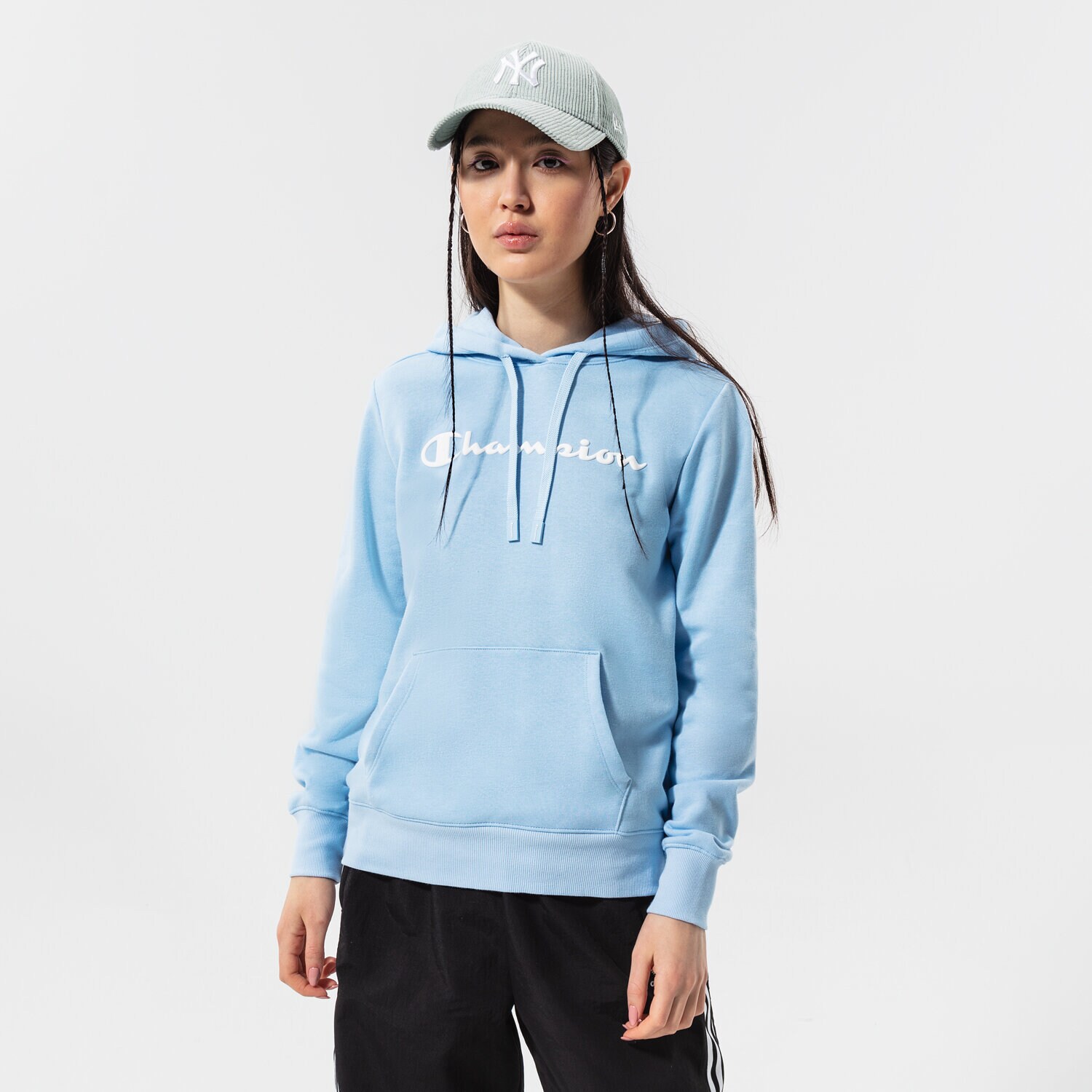 Femei bluză CHAMPION BLUZĂ CU GLUGĂ HOODED SWEATSHIRT 114858BS151 Albastru