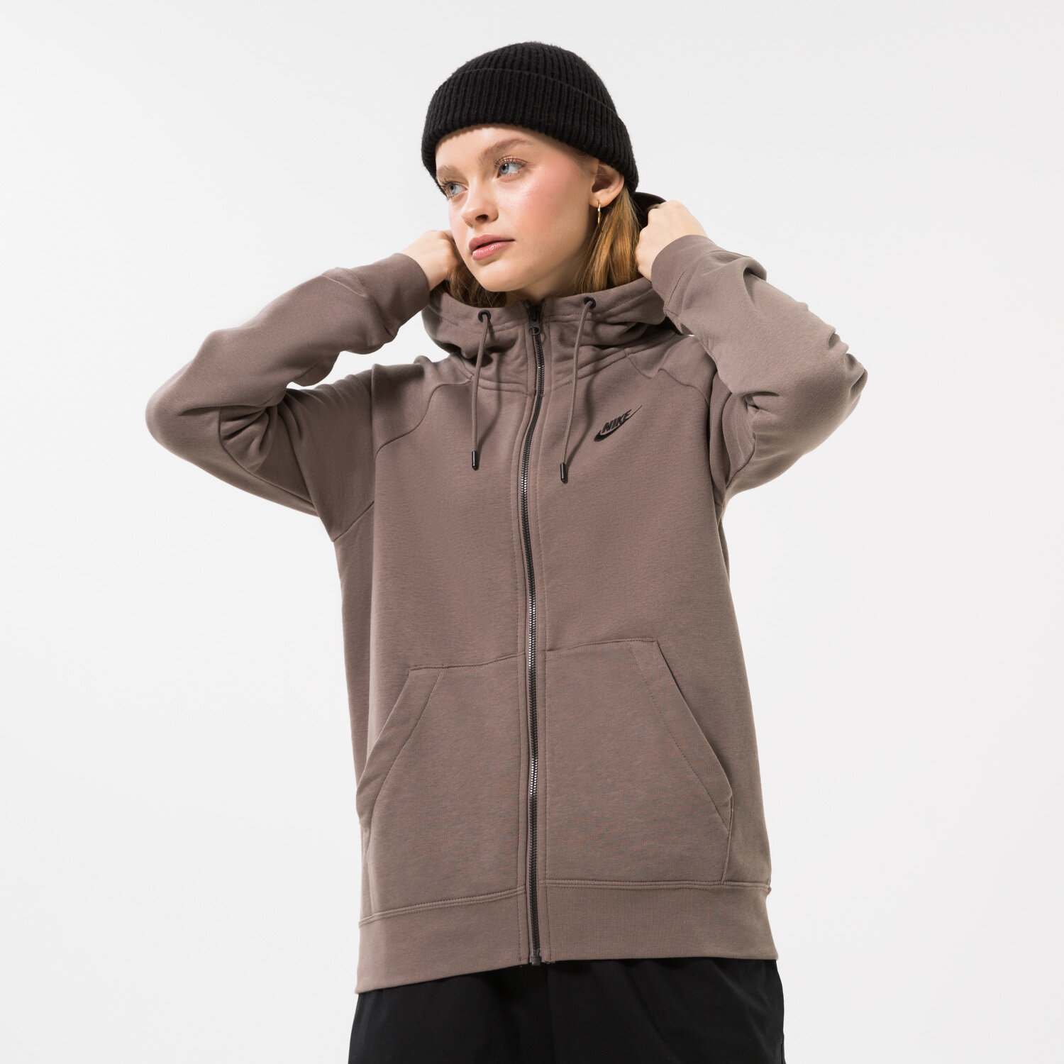 Femei bluză NIKE BLUZĂ CU GLUGĂ W NSW ESSNTL FLC FZ HOODIE DX2317-040 Maro