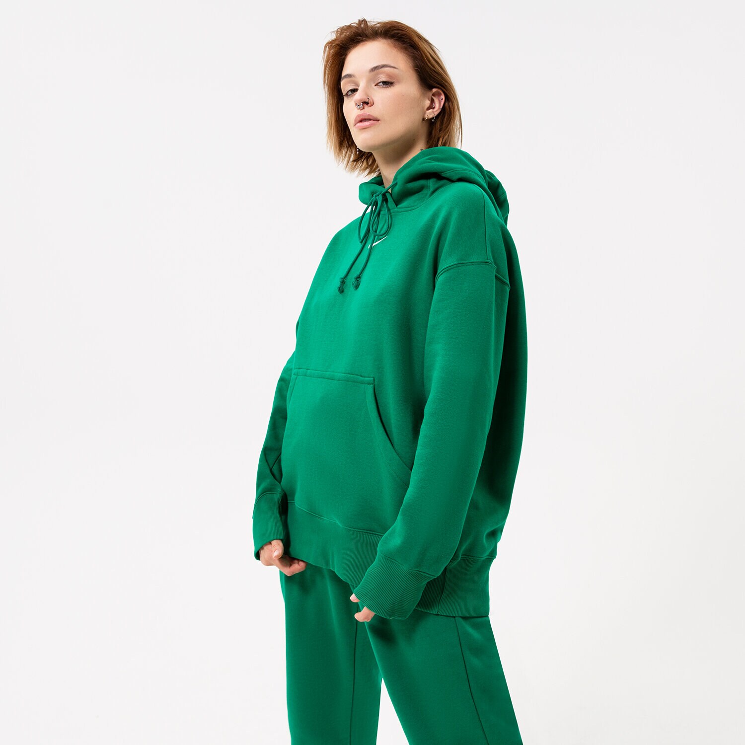 Femei bluză NIKE BLUZĂ CU GLUGĂ W NSW PHNX FLC OS PO HOODIE DQ5860-365 Verde