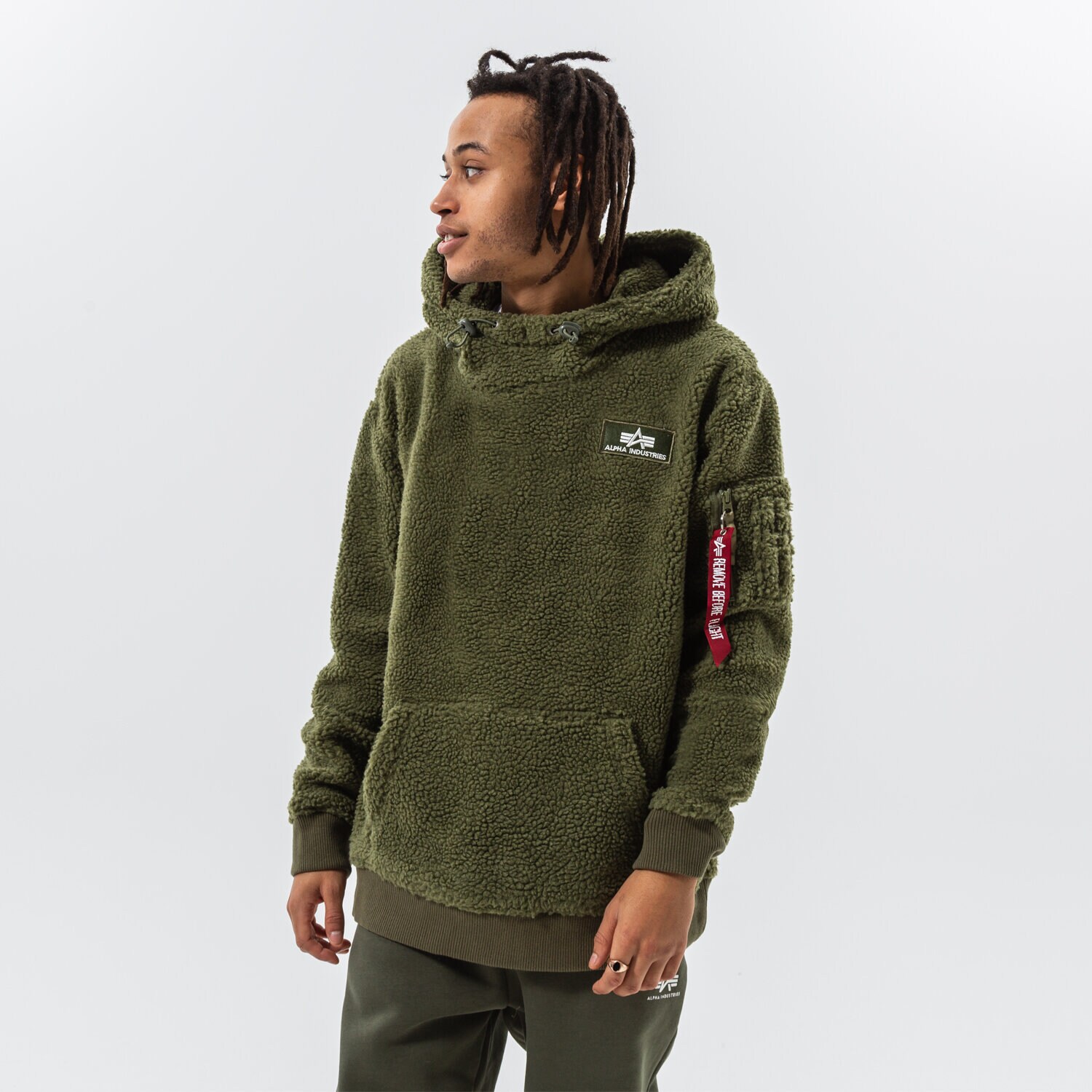 Bărbați bluză ALPHA INDUSTRIES BLUZĂ CU GLUGĂ TEDDY 118330-01 Verde