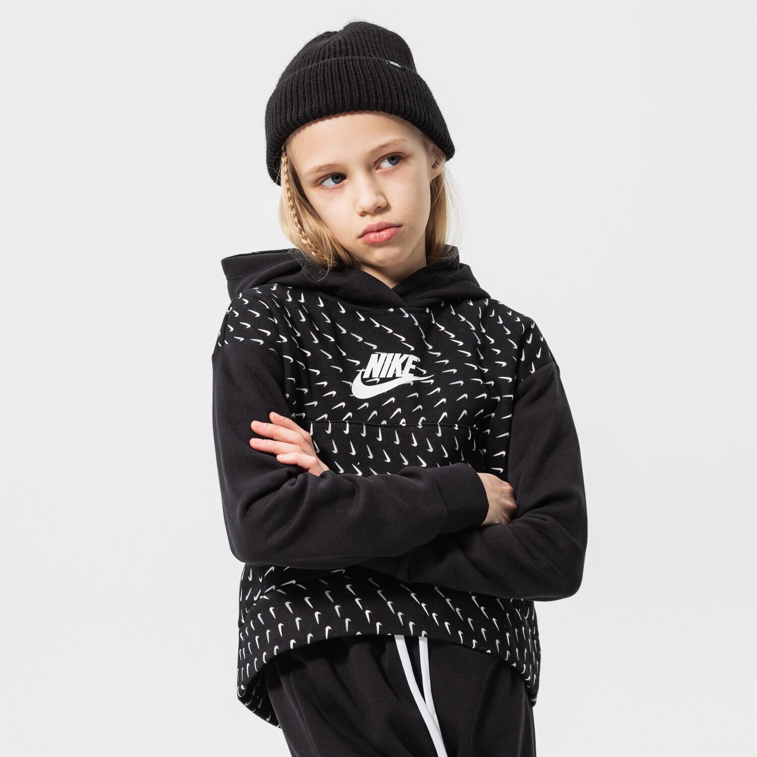 Copii bluză NIKE BLUZĂ CU GLUGĂ G NSW FLC AOP HOODIE GIRL DM8231-010 Negru