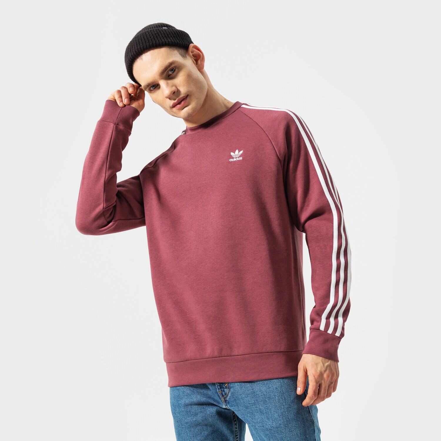 Bărbați bluză ADIDAS BLUZĂ 3-STRIPES CREW HE9484 Bordo
