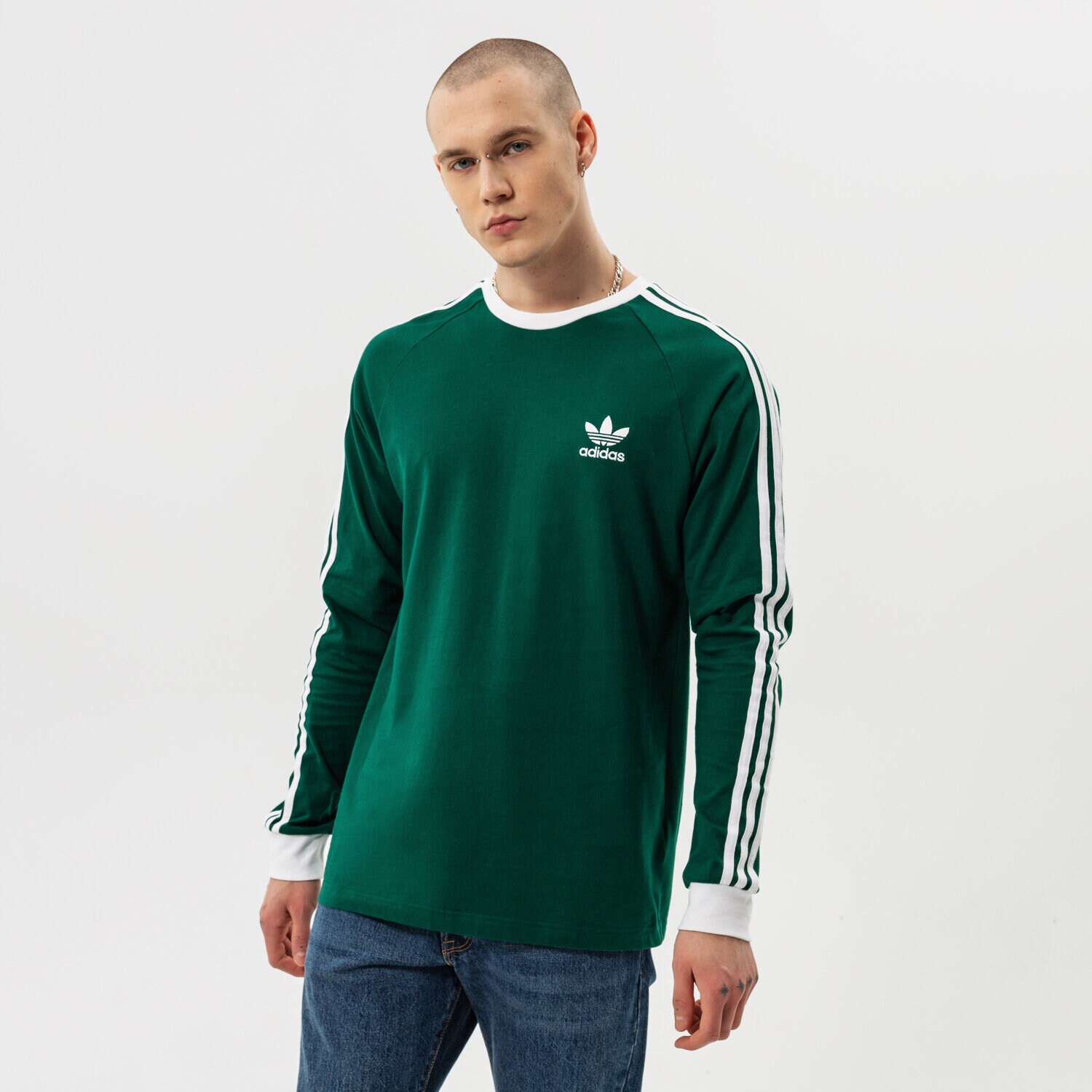 Bărbați tricou ADIDAS TRICOU 3-STRIPES LS T HE9533 Verde