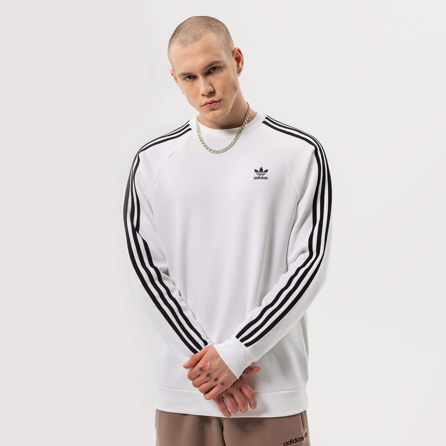 Bărbați bluză ADIDAS BLUZĂ 3-STRIPES CREW HE9483 Alb