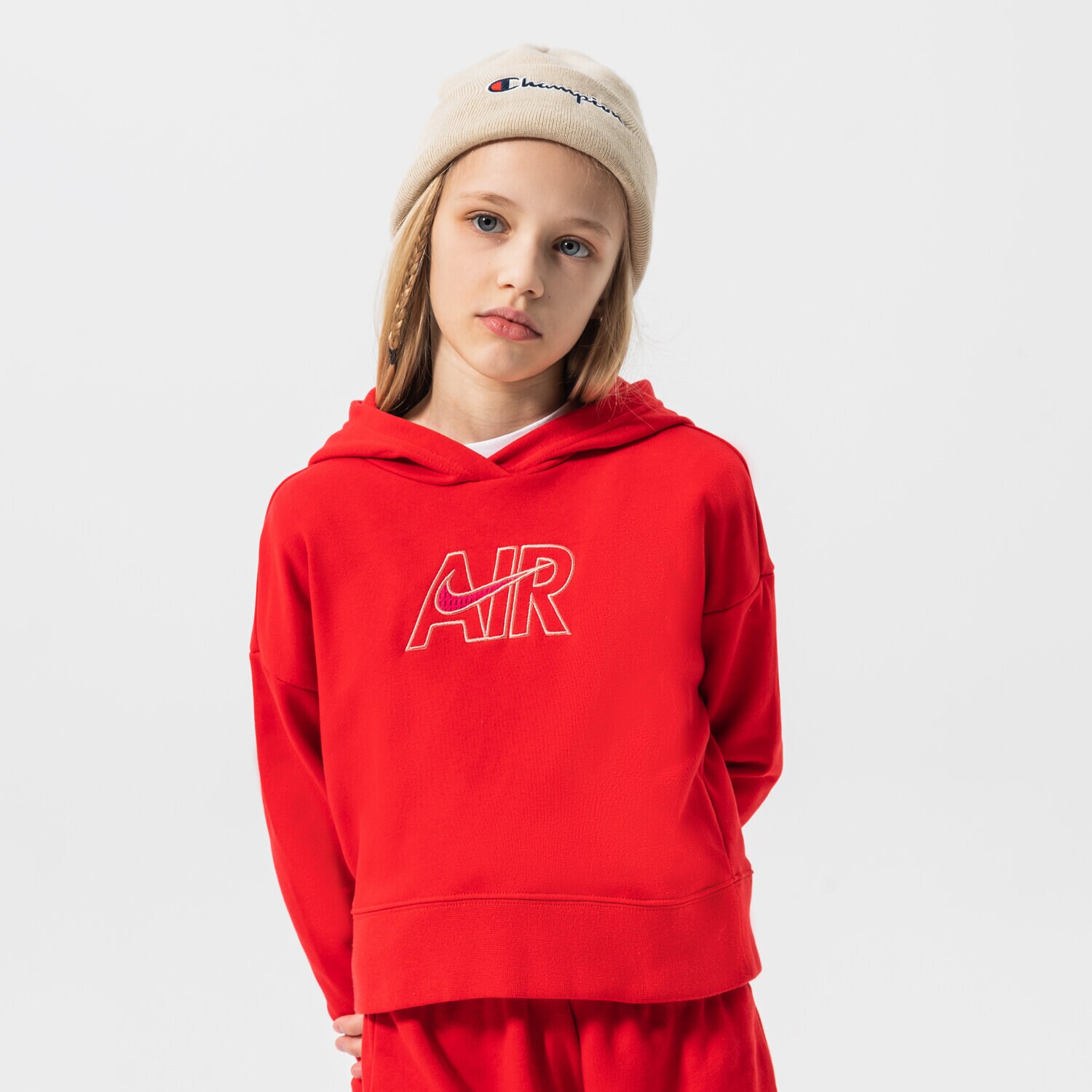 Copii bluză NIKE BLUZĂ CU GLUGĂ G NSW AIR FT CROP GIRL DM8372-657 Roșu