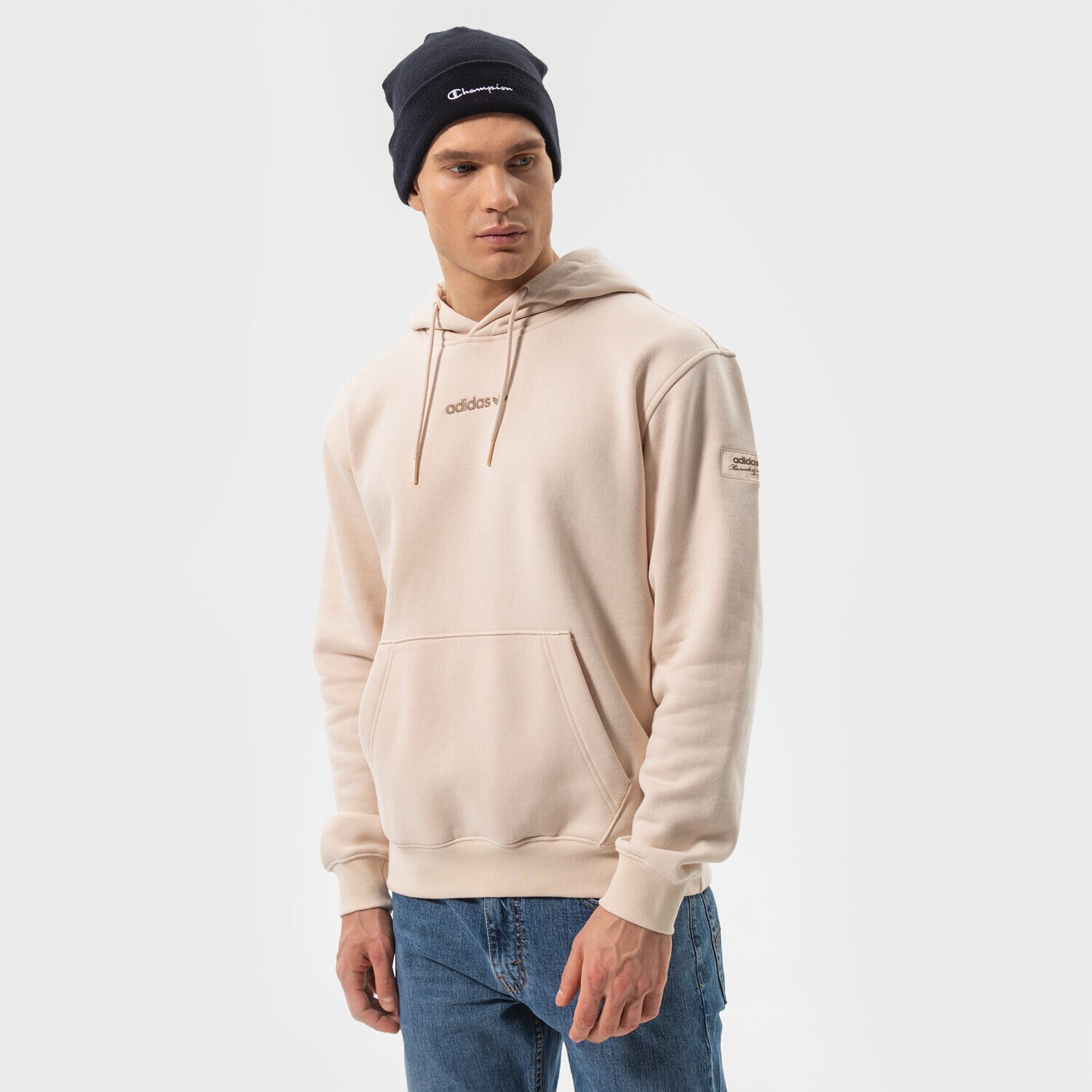 Bărbați bluză ADIDAS BLUZĂ CU GLUGĂ TREFOIL LINEAR LABEL HOODIE HM2654 Bej