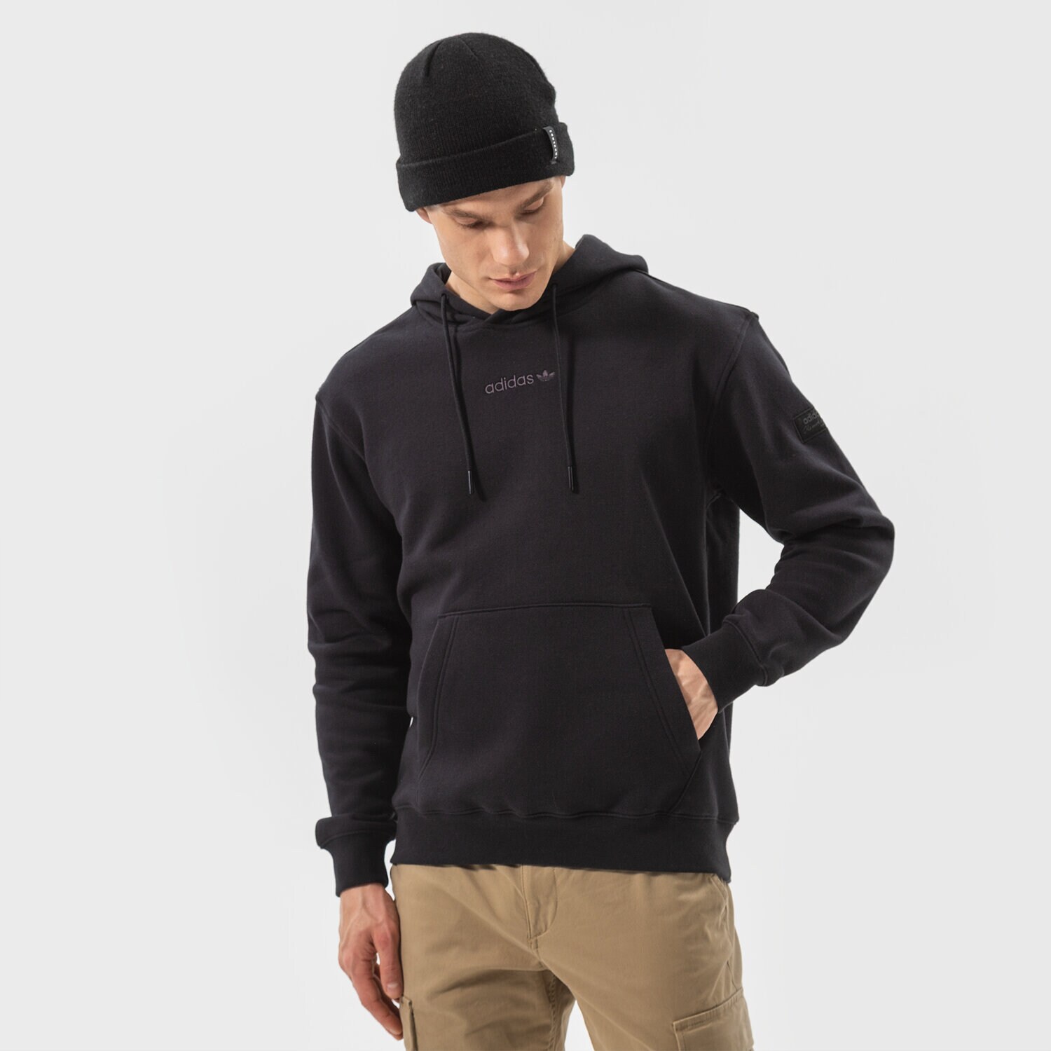 Bărbați bluză ADIDAS BLUZĂ CU GLUGĂ TREFOIL LINEAR LABEL HOODIE HM2655 Negru