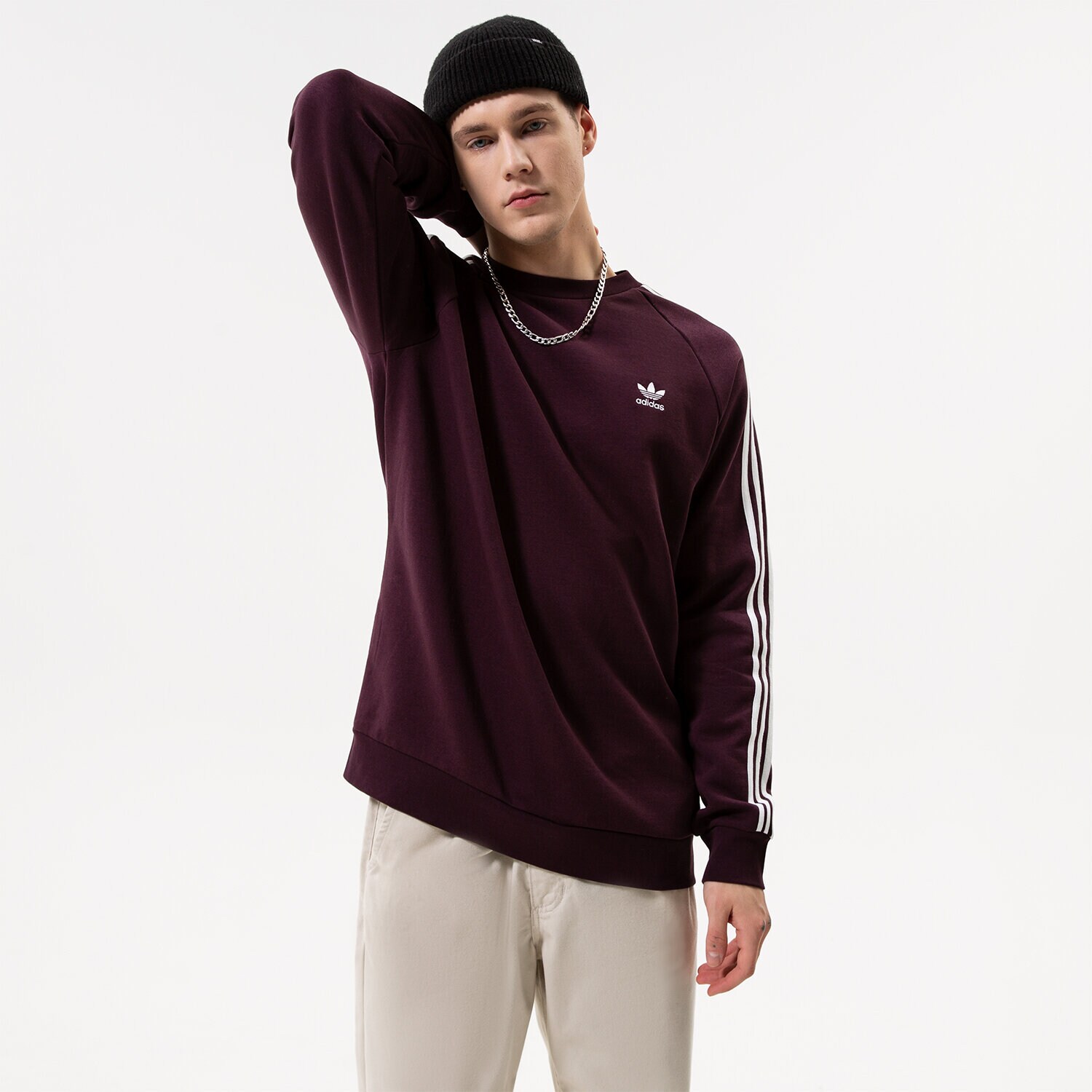 Bărbați bluză ADIDAS BLUZĂ 3-STRIPES CREW HK7291 Bordo