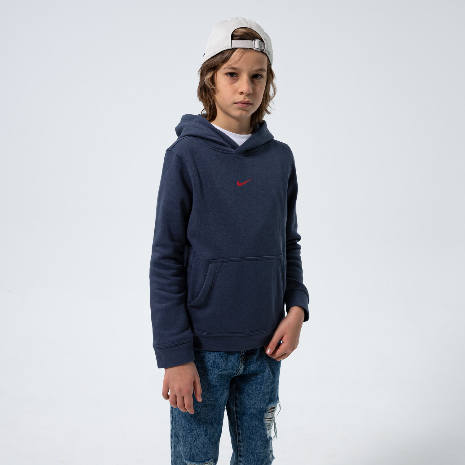 Copii bluză NIKE BLUZĂ CU GLUGĂ B NSW ZIGZAG FLC BOY DO2669-437 Bleumarin