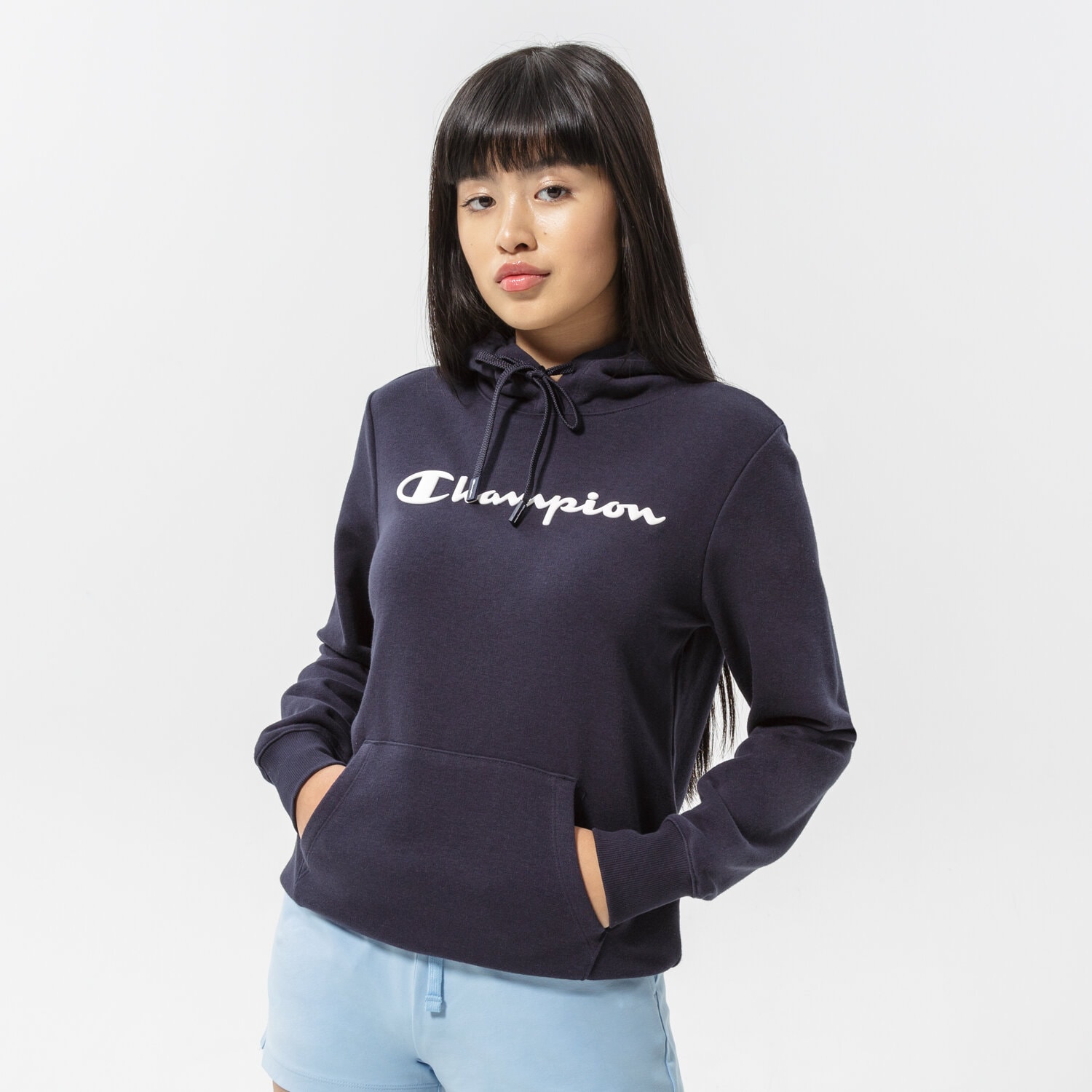 Femei bluză CHAMPION BLUZĂ CU GLUGĂ HOODED SWEATSHIRT 114858BS501 Bleumarin